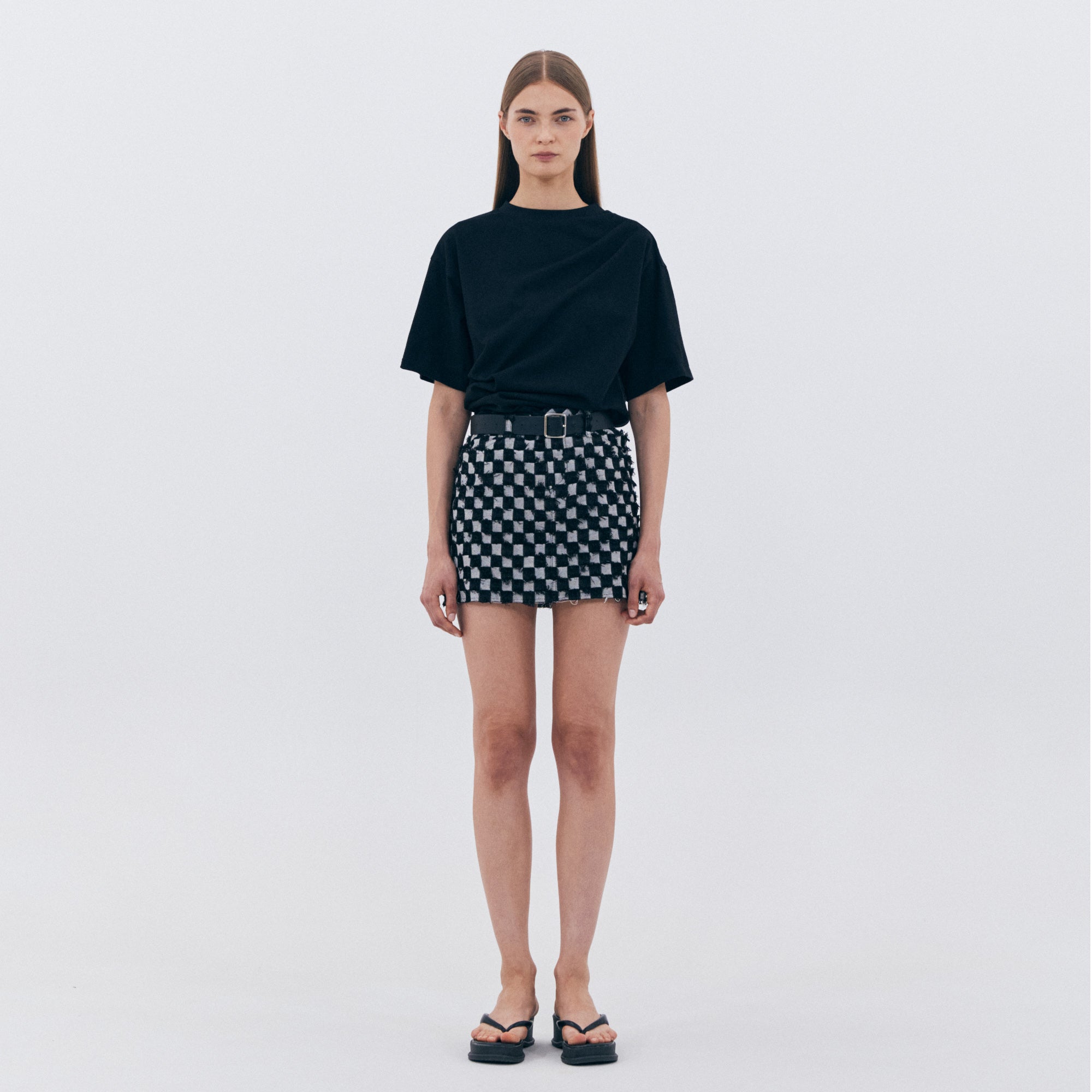 BLOCK DENIM MINI SKIRT_BLACK