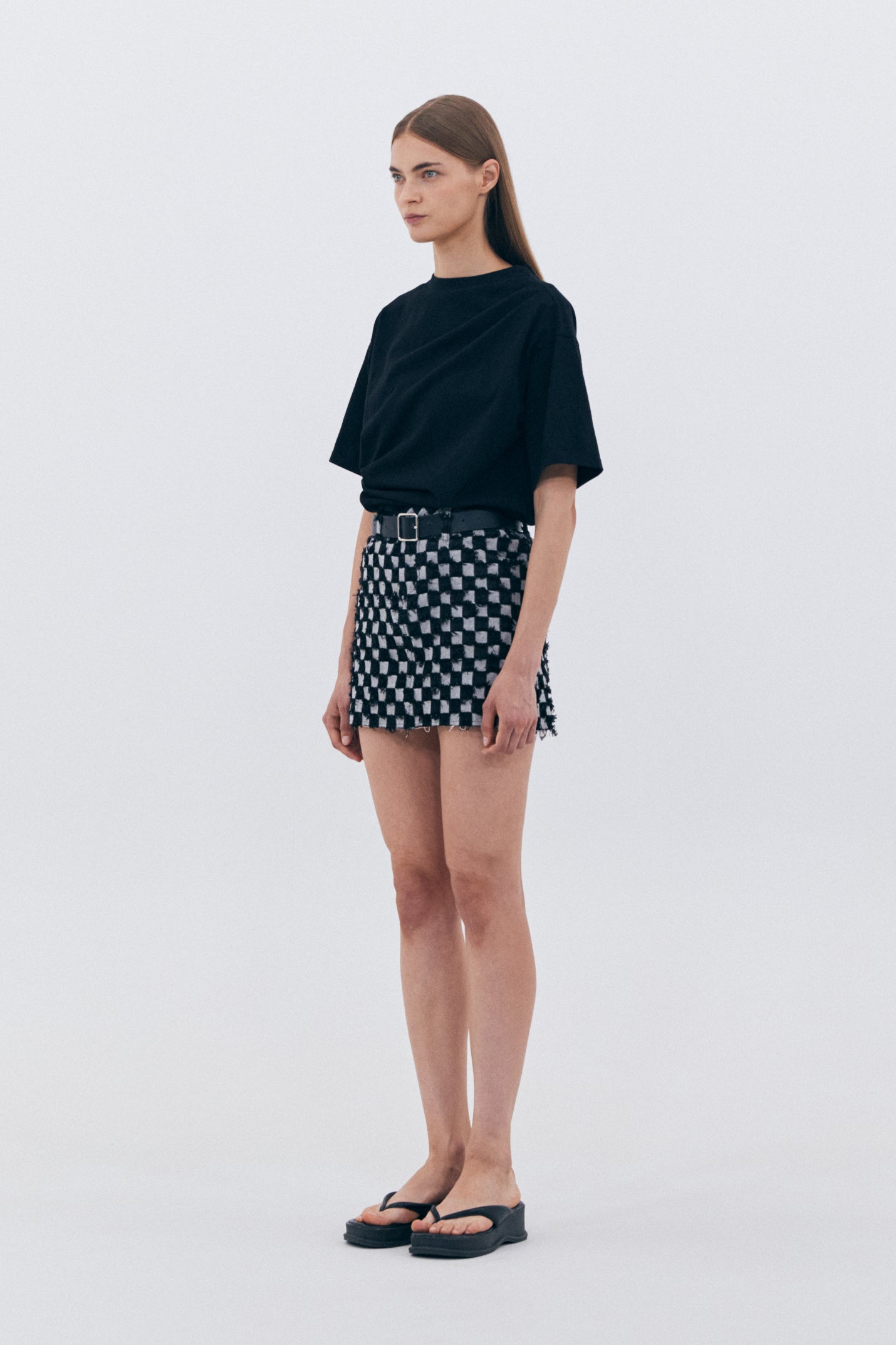 BLOCK DENIM MINI SKIRT_BLACK