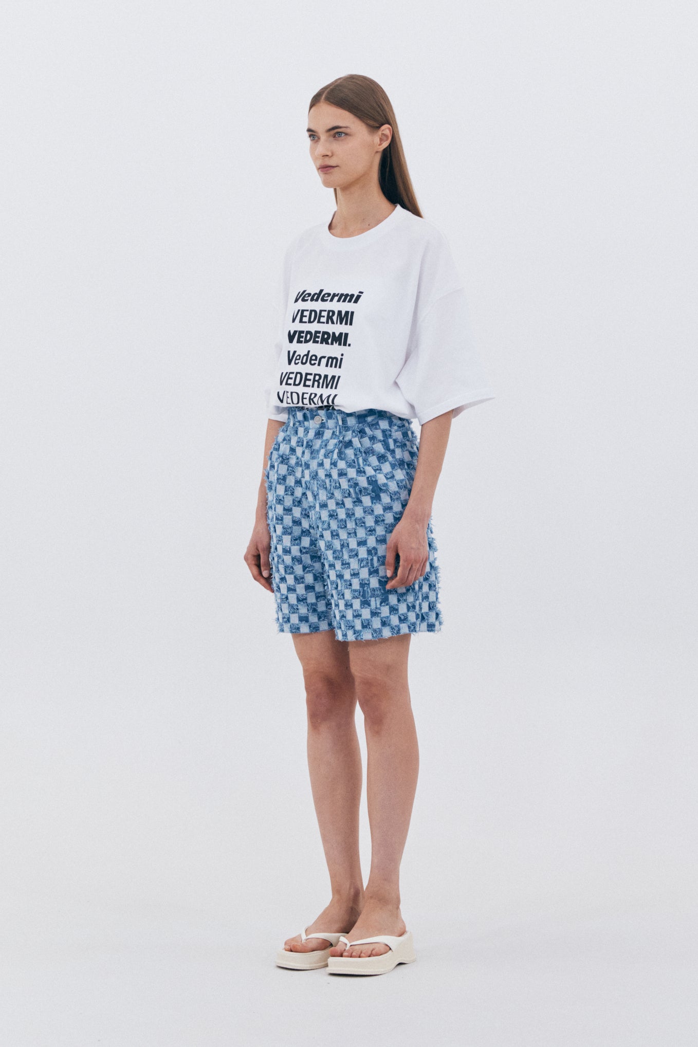 BLOCK DENIM HALF PANTS_BLUE