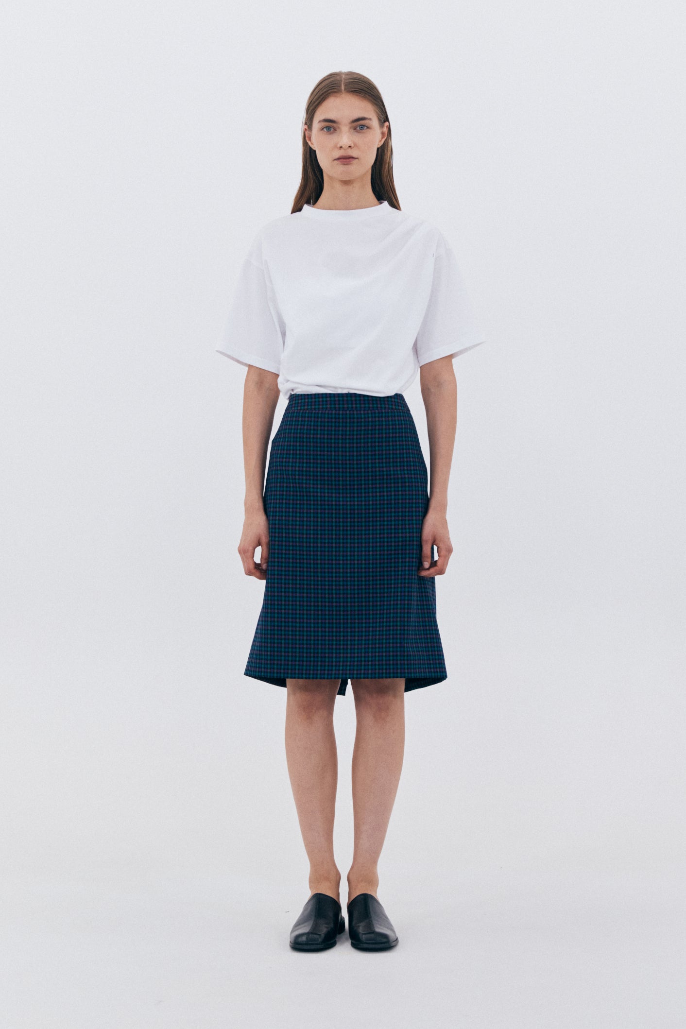 CHECKERED BASIC SKIRT_NAVY