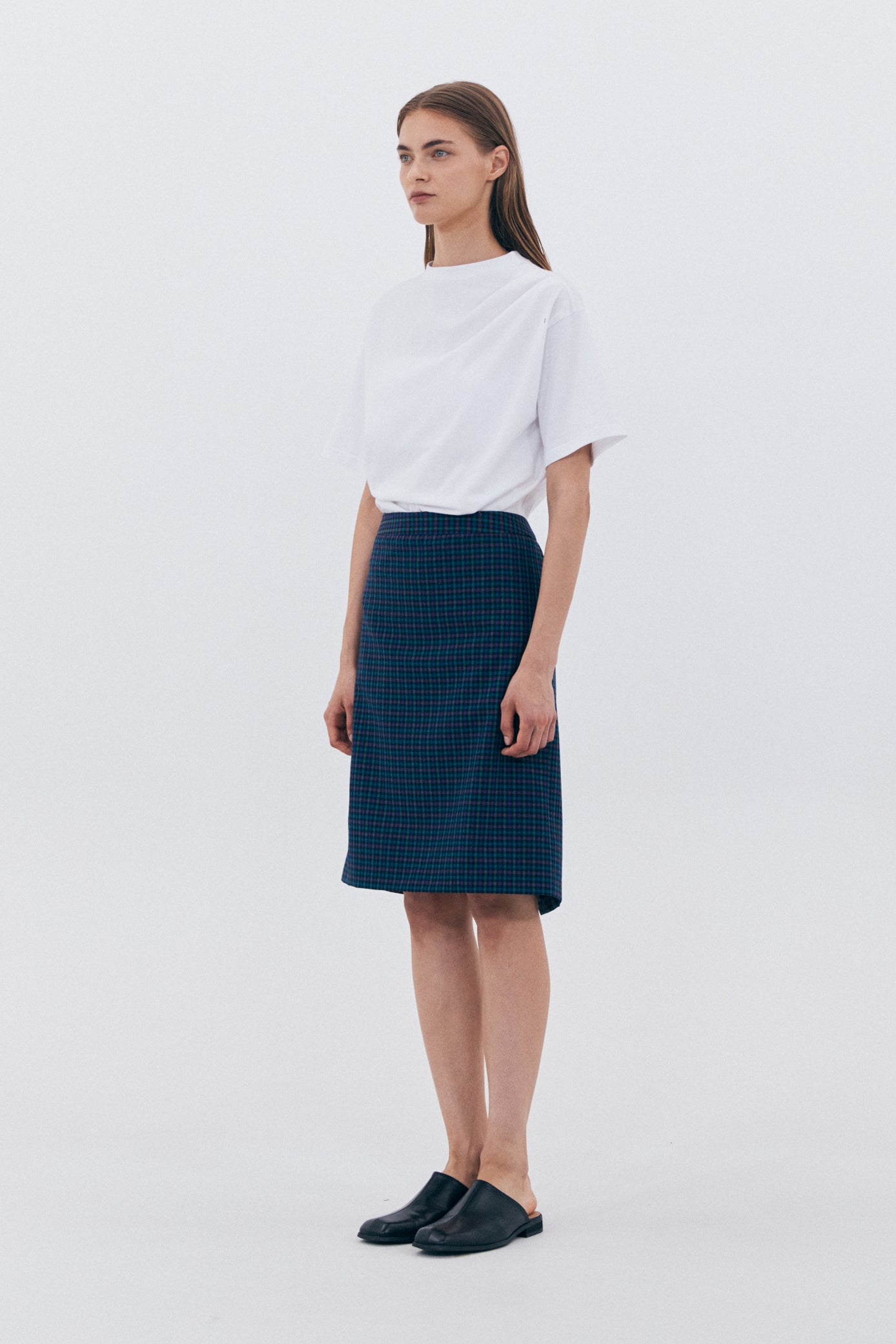 CHECKERED BASIC SKIRT_NAVY