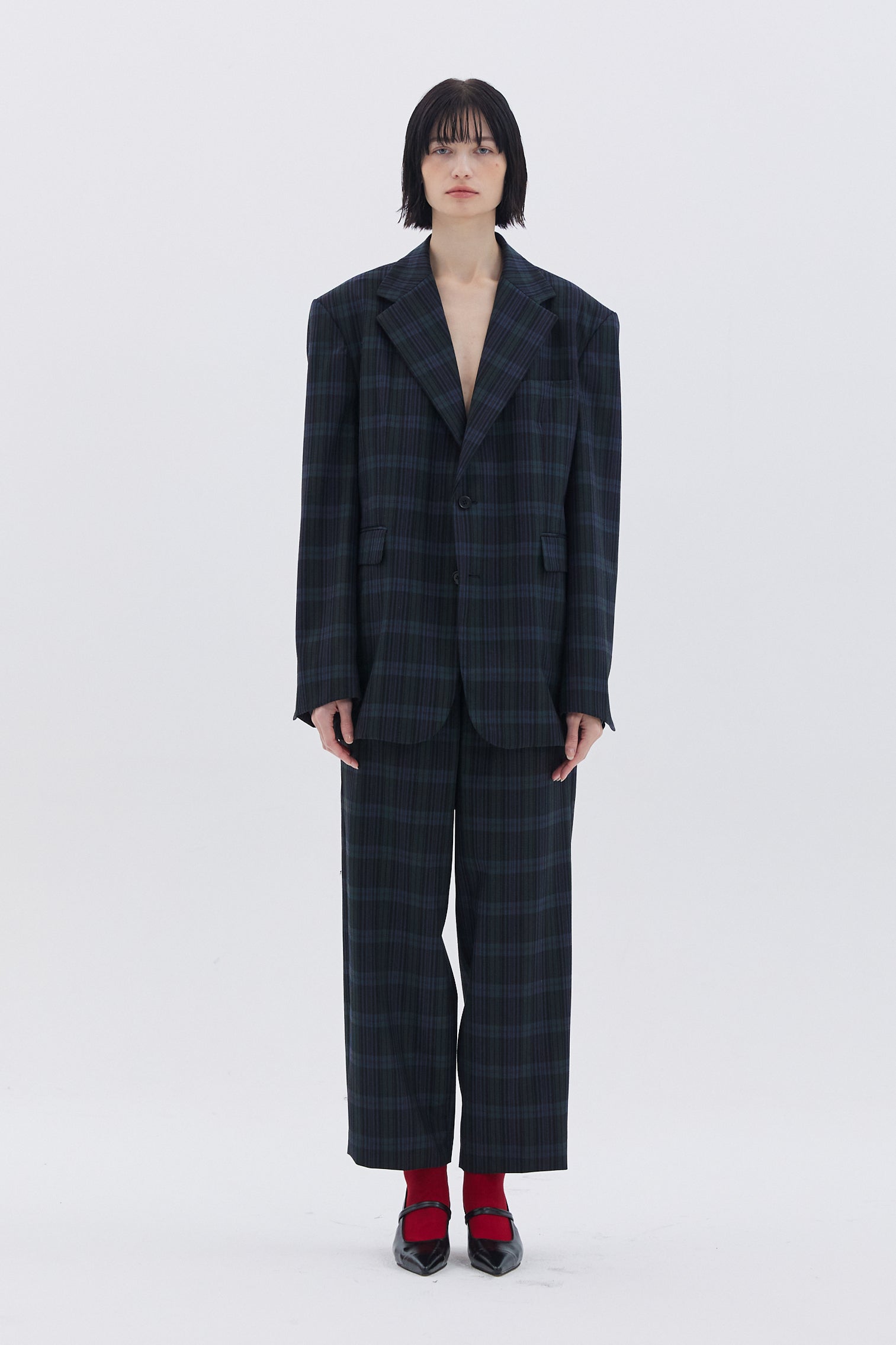 CHECKERED TWO TUCK TROUSERS_GREEN CHECK