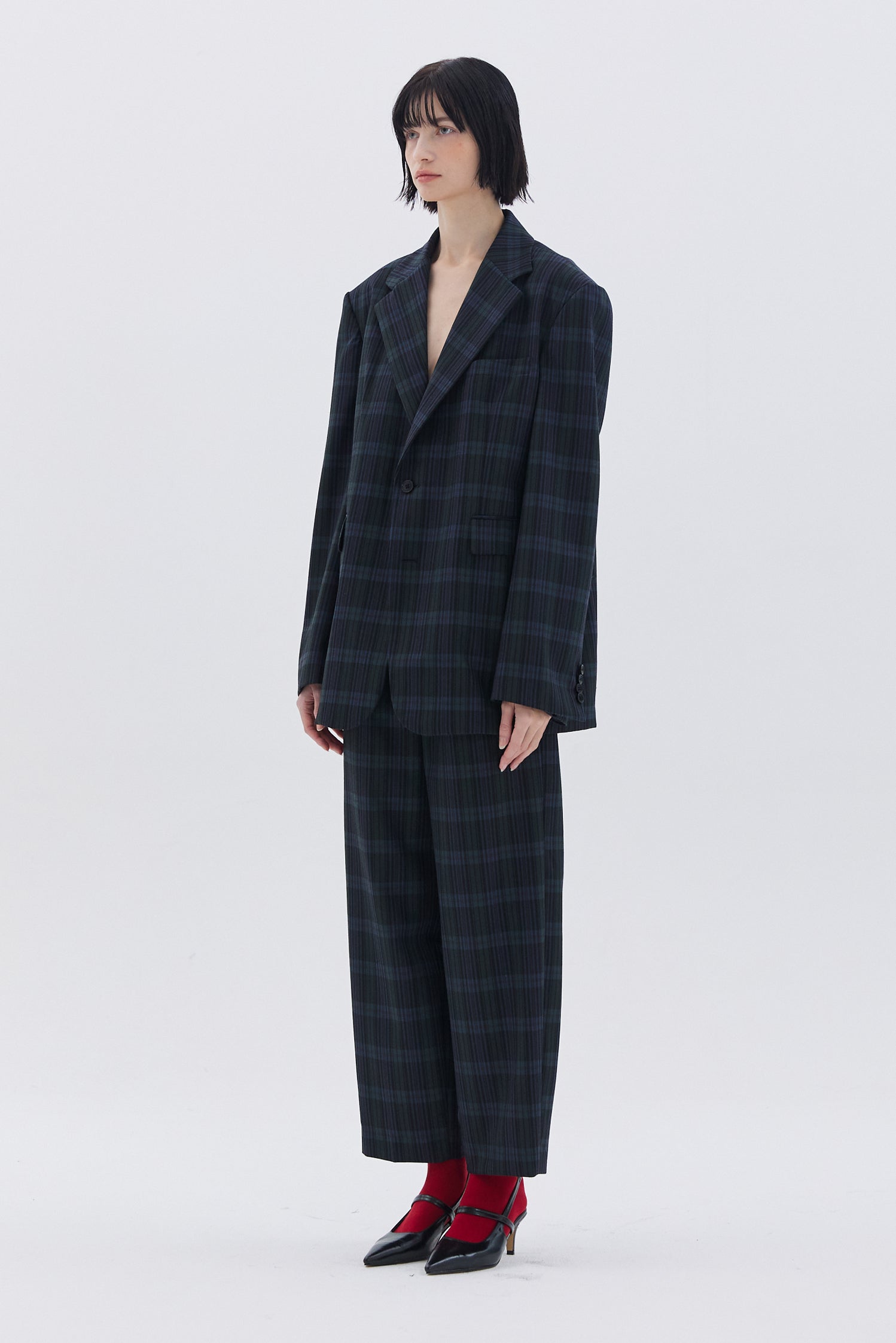 CHECKERED TWO TUCK TROUSERS_GREEN CHECK