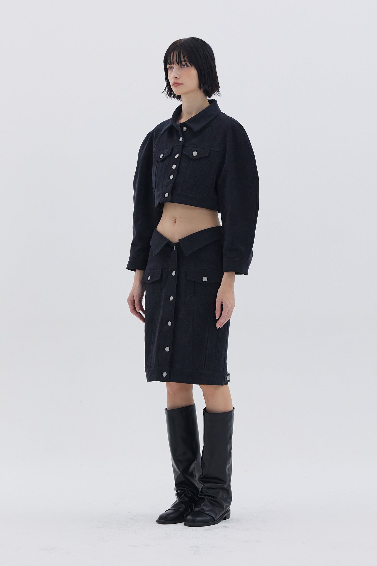 RAGLAN SHORT DENIM JACKET_BLACK