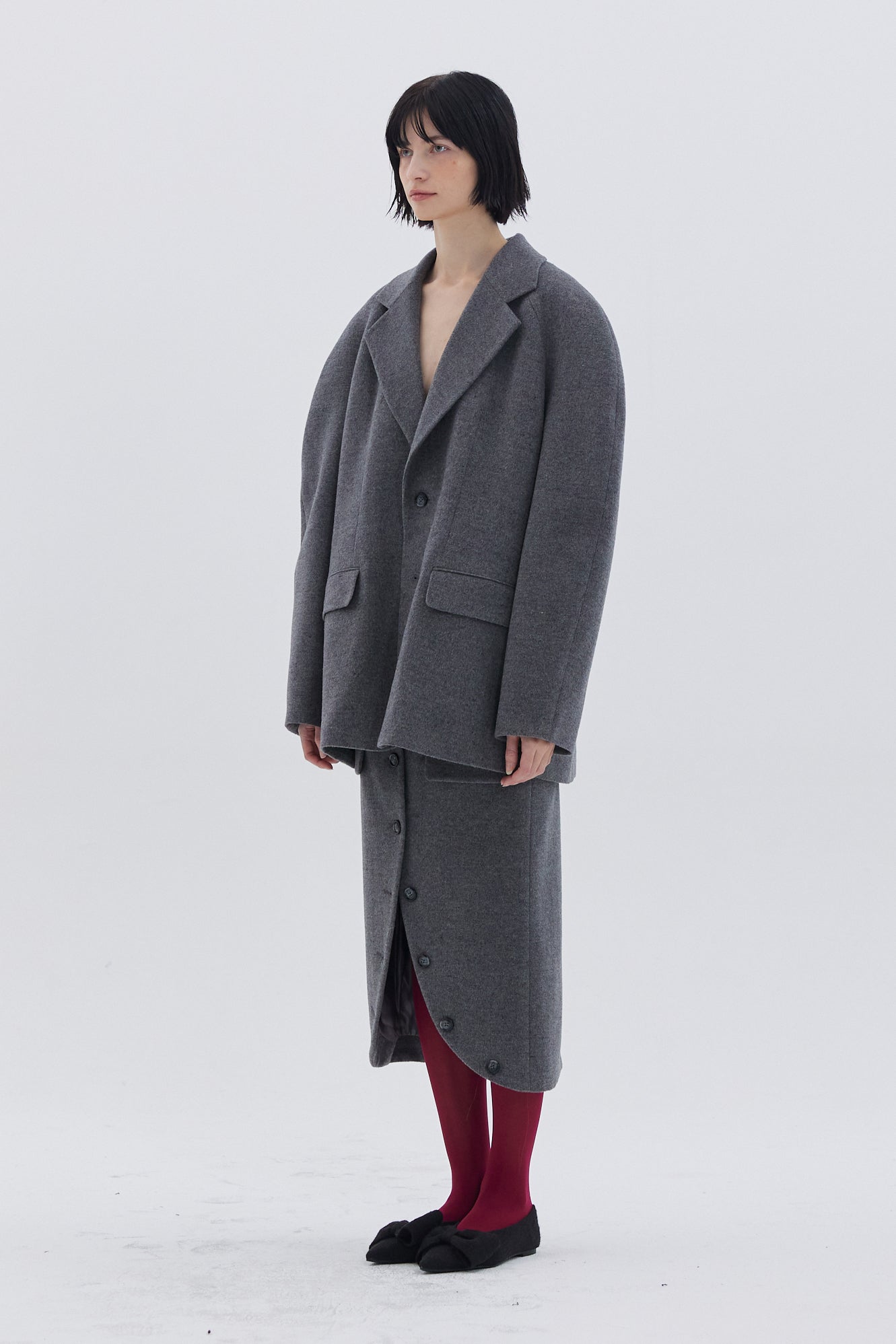 LAPEL DETAIL WOOL SKIRT_GRAY