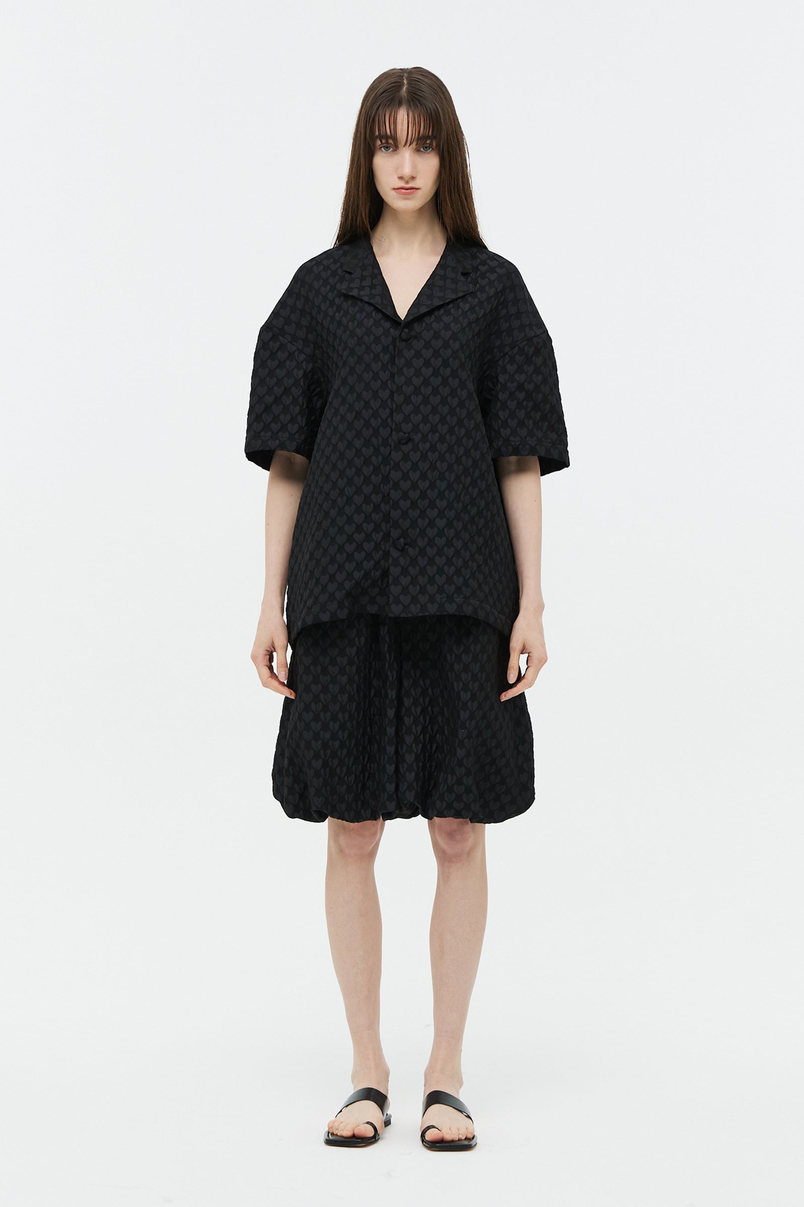 JACQUARD BALLOON HALF PANTS_BLACK