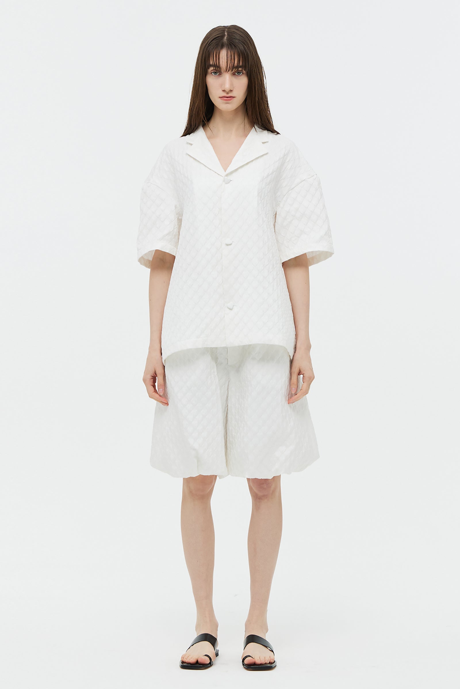 JACQUARD BALLOON HALF PANTS_WHITE