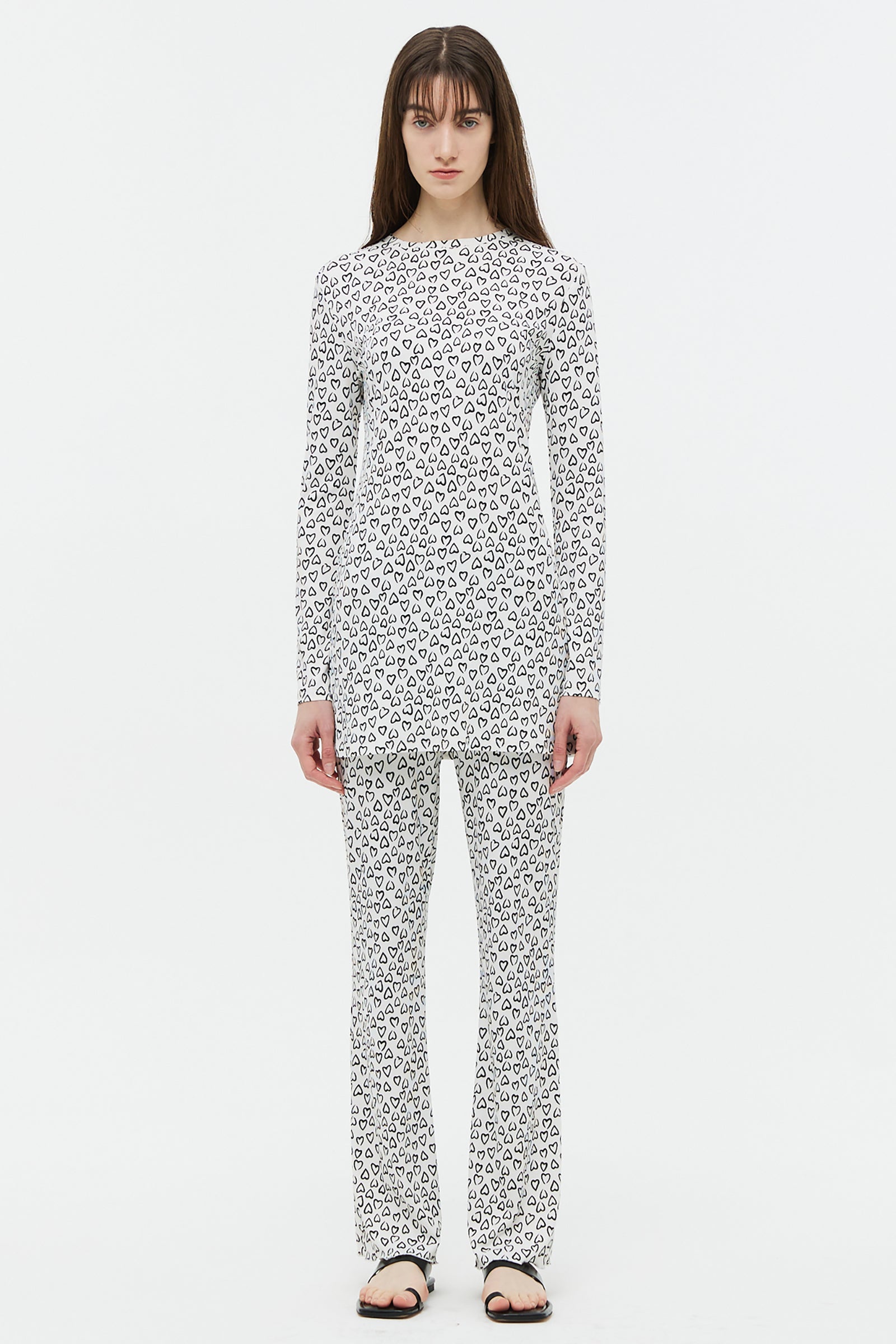 HEART PATTERN KNIT PANTS_WHITE