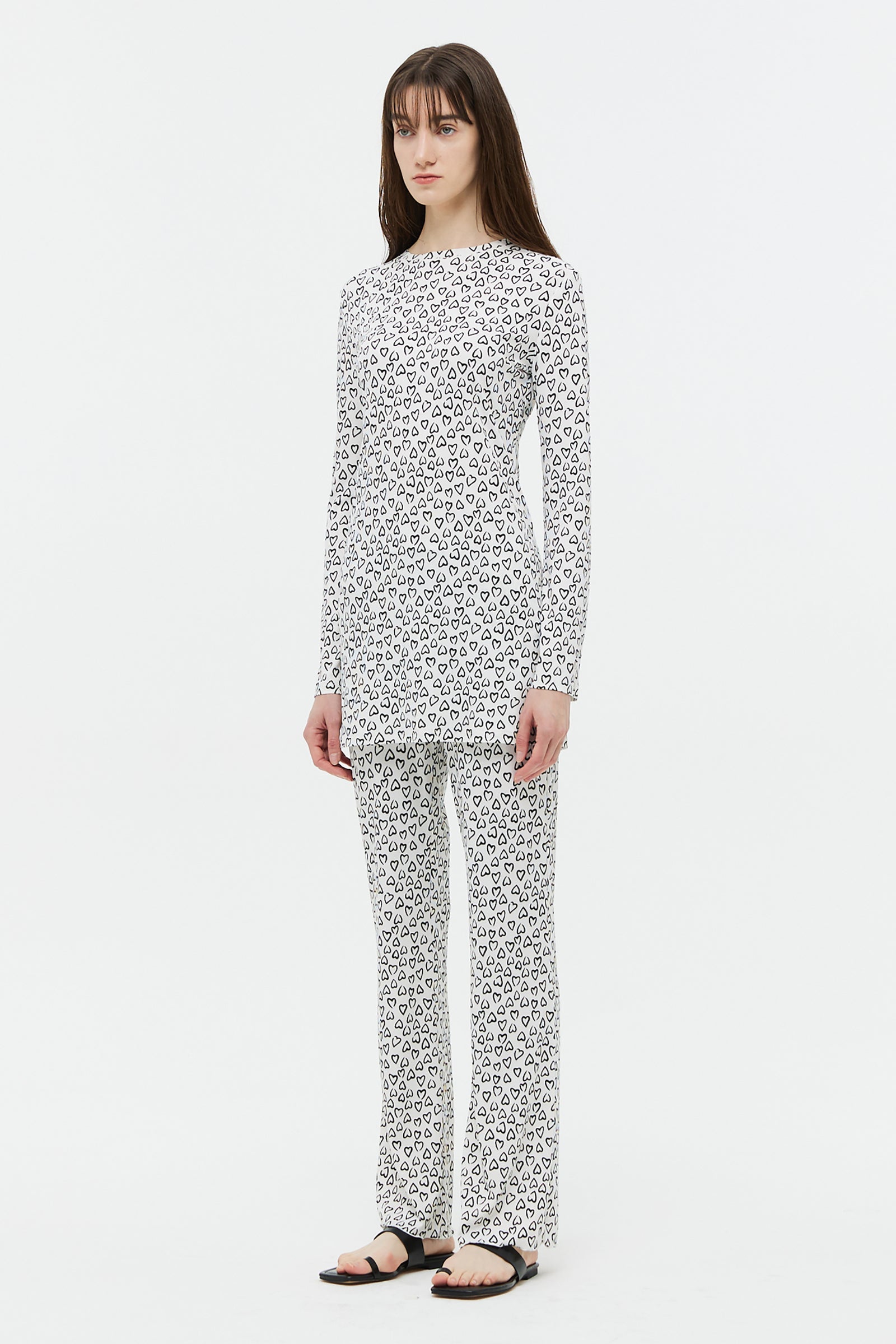 HEART PATTERN KNIT PANTS_WHITE