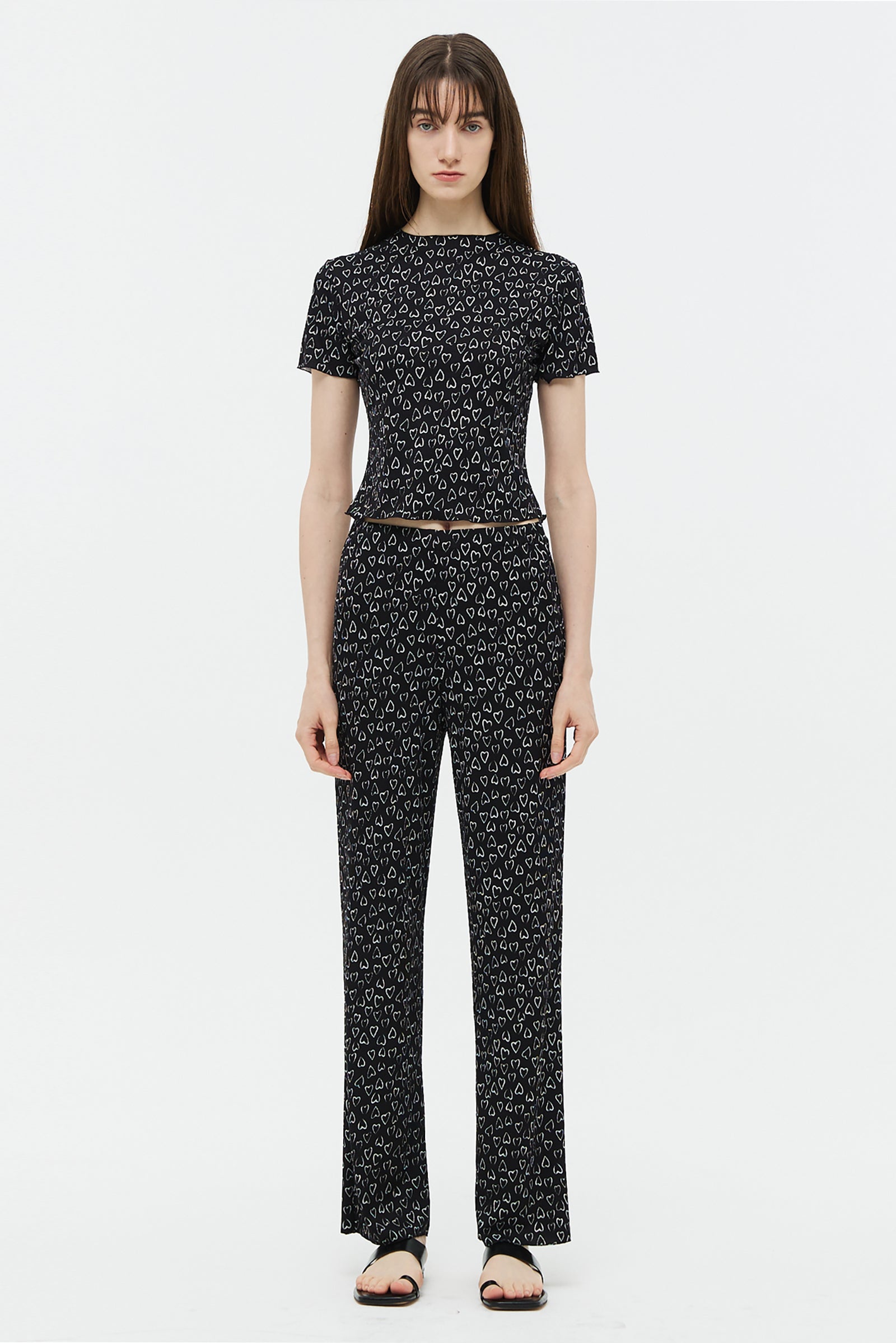 HEART PATTERN KNIT PANTS_BLACK