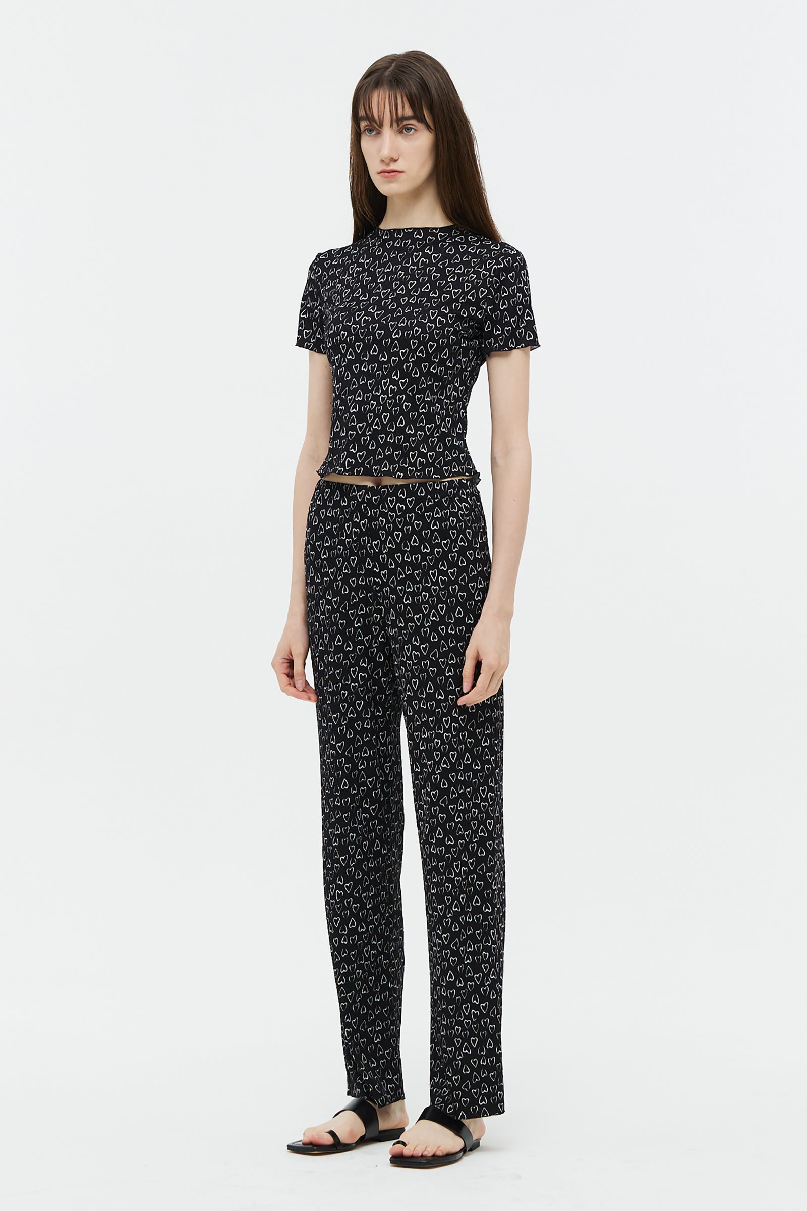 HEART PATTERN KNIT PANTS_BLACK