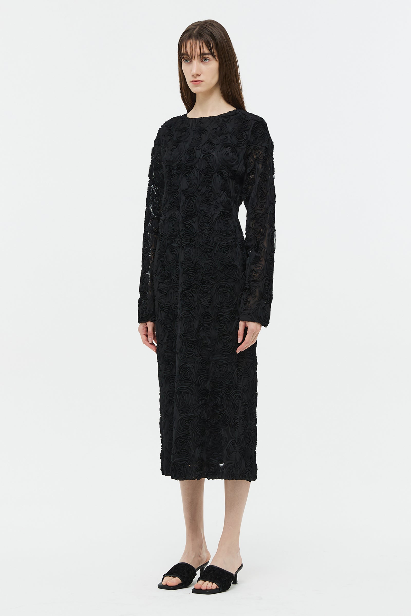 ROSE CORSAGE LONG DRESS_BLACK