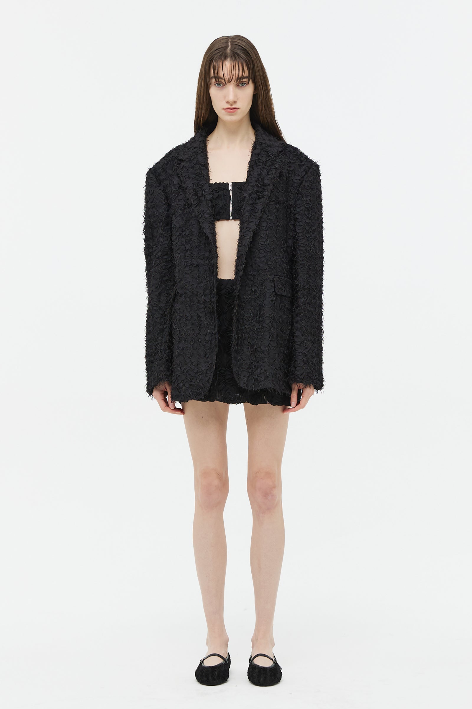 FLUFFY FABRIC BLAZER_BLACK