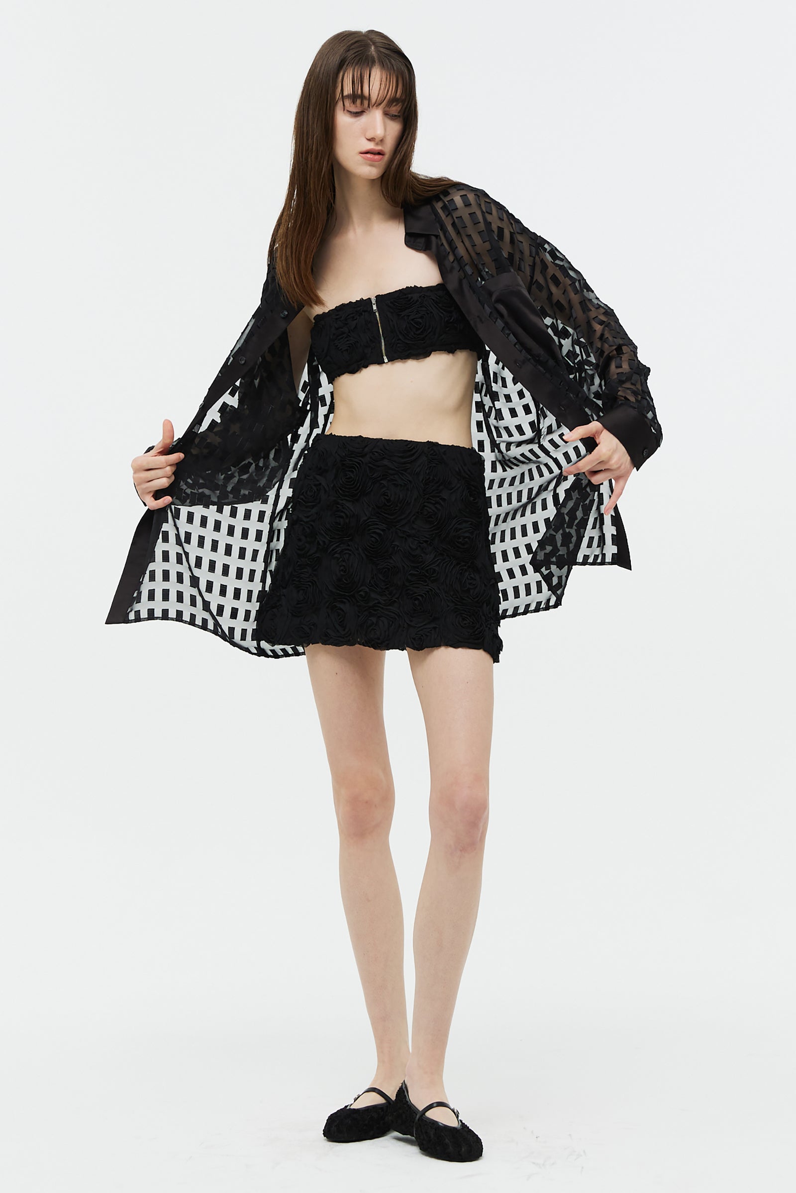 ROSE CORSAGE MINI SKIRTS_BLACK