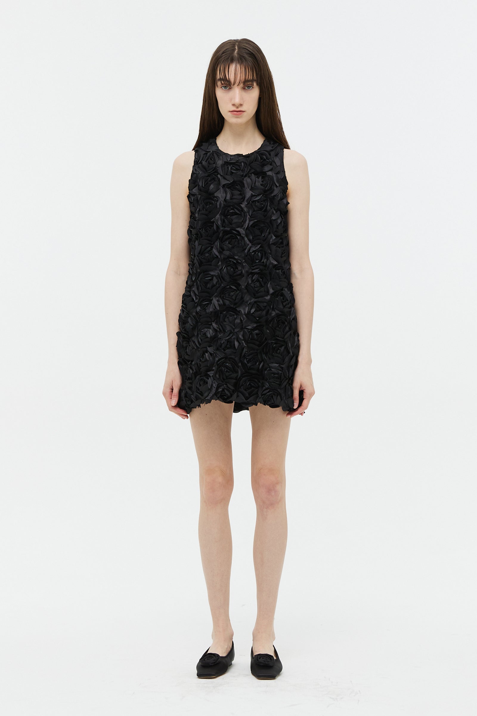 FLOWER CORSAGE MINI DRESS_BLACK