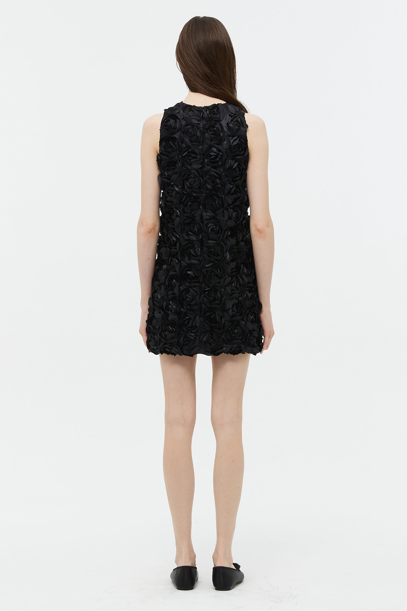 FLOWER CORSAGE MINI DRESS_BLACK