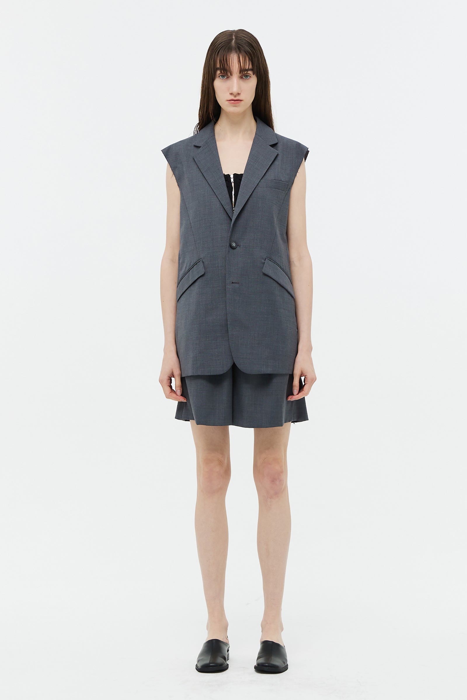 GREY SLEEVELESS BLAZER_GRAY