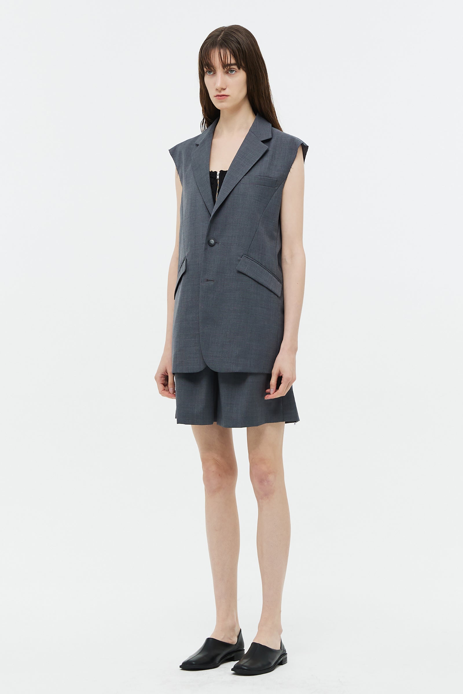 GREY SLEEVELESS BLAZER_GRAY