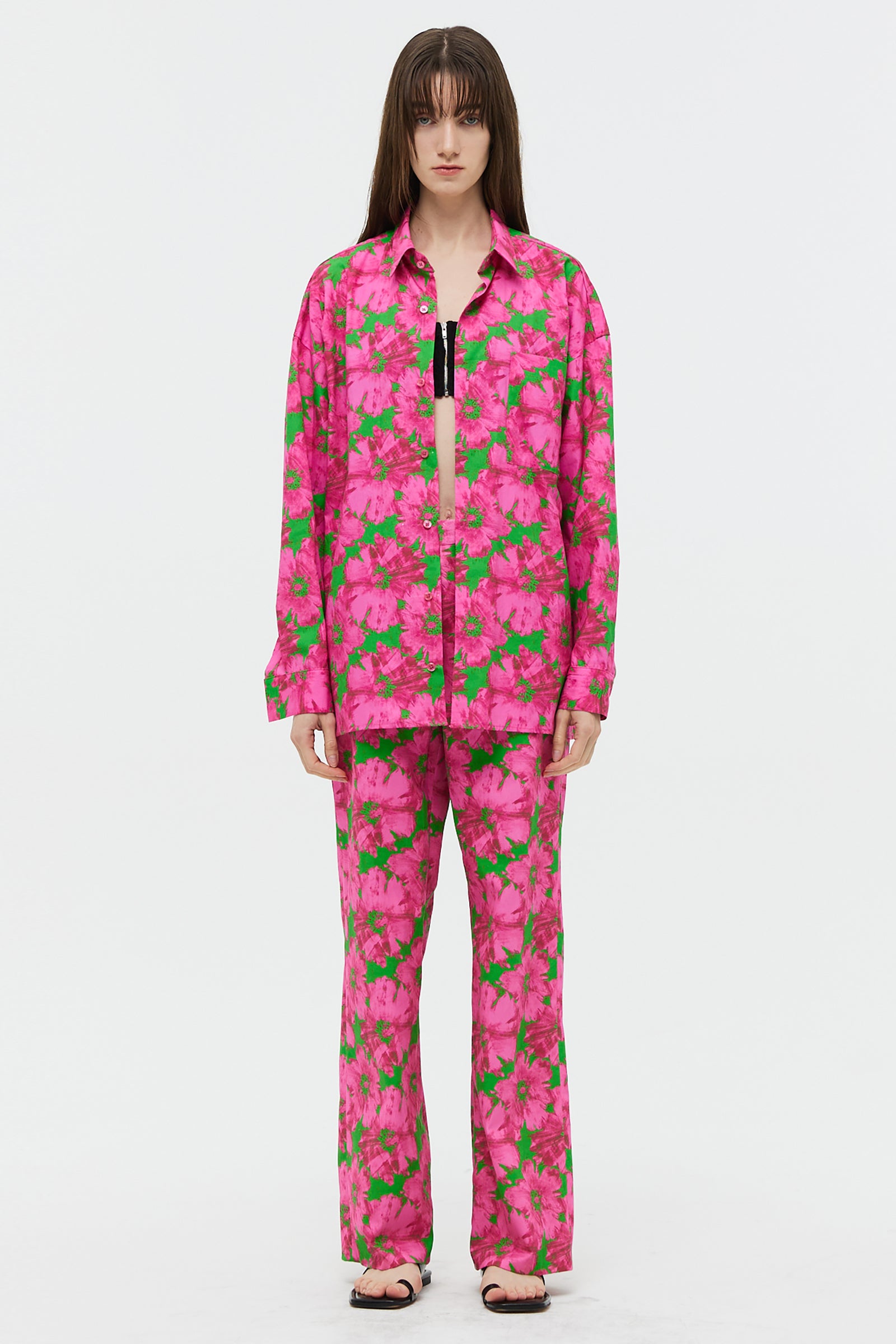 FLOWER COTTON LONG SHIRT_PINK