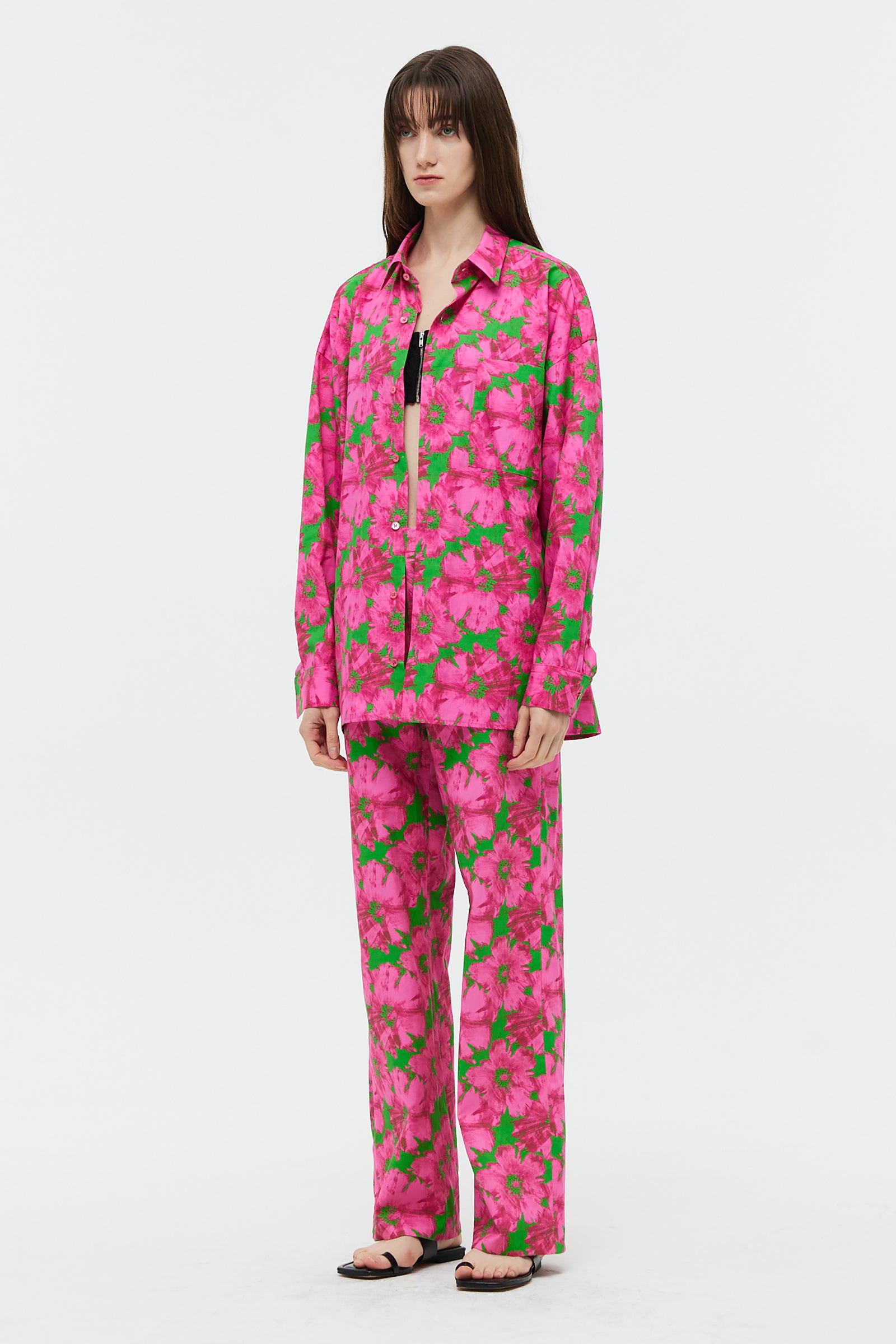 FLOWER COTTON LONG SHIRT_PINK