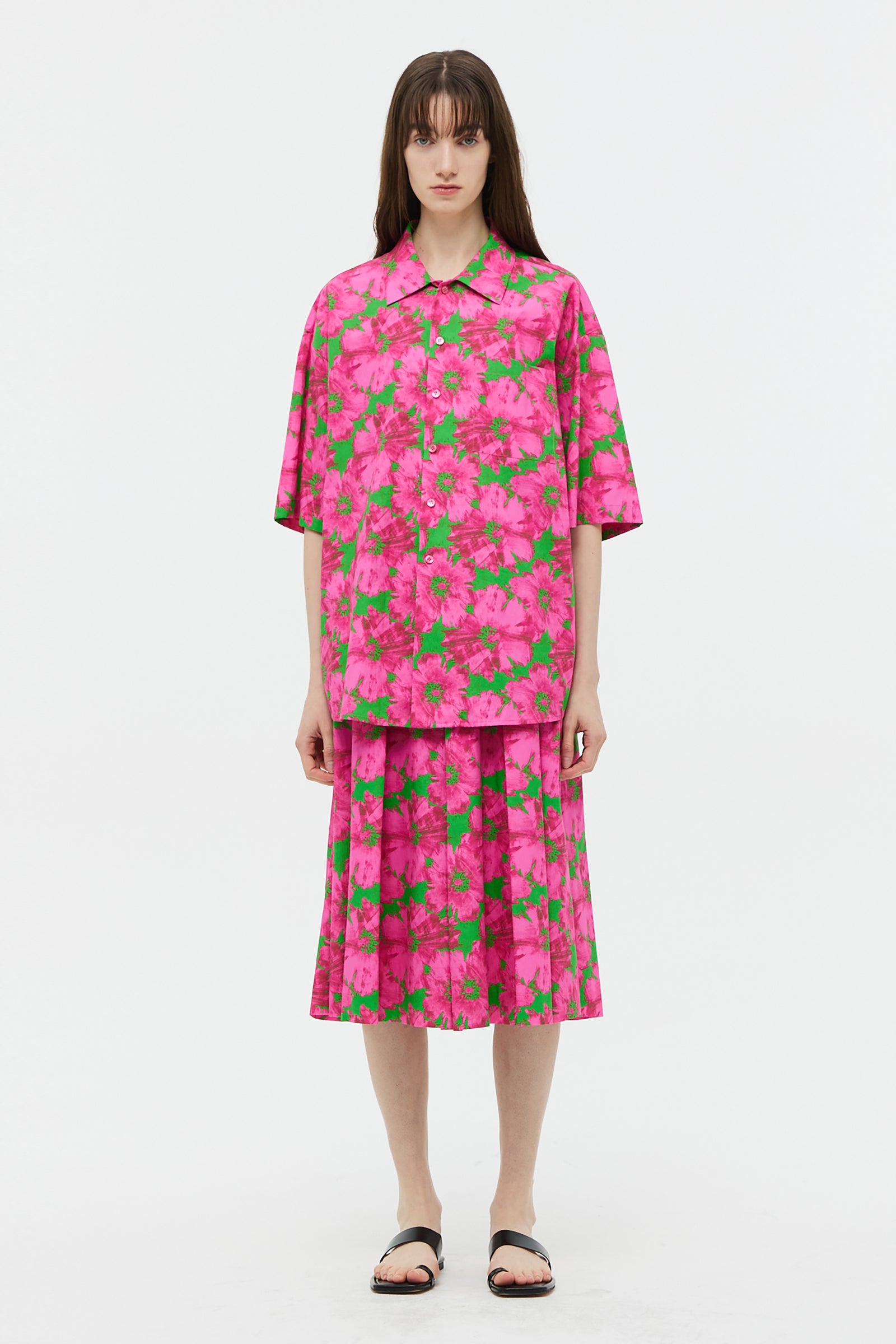 FLOWER COTTON FLARE SKIRT_PINK