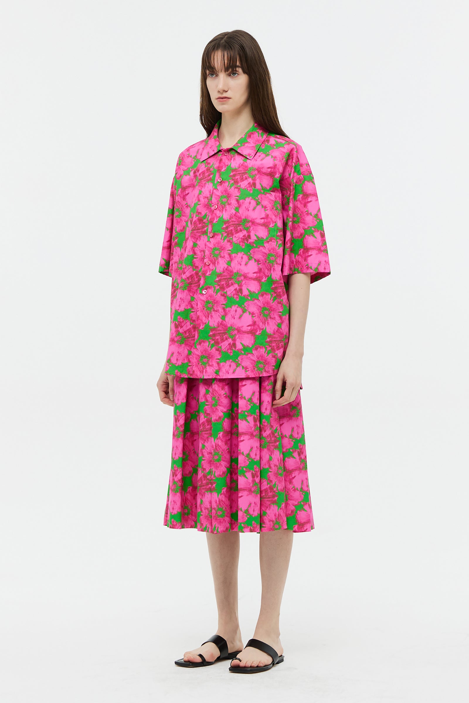 FLOWER COTTON FLARE SKIRT_PINK