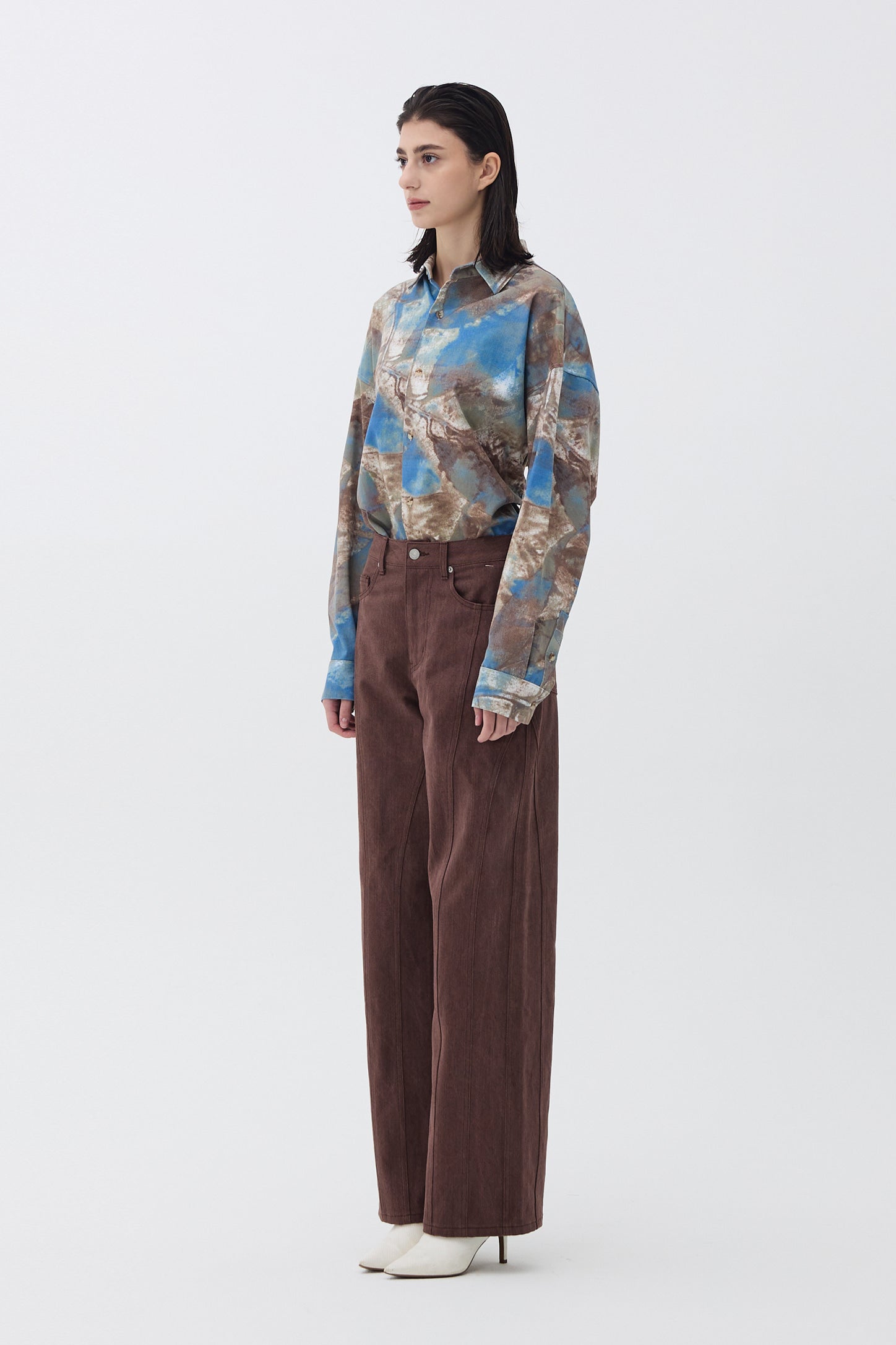 DOUBLE-SEAMED DENIM PANTS_BROWN