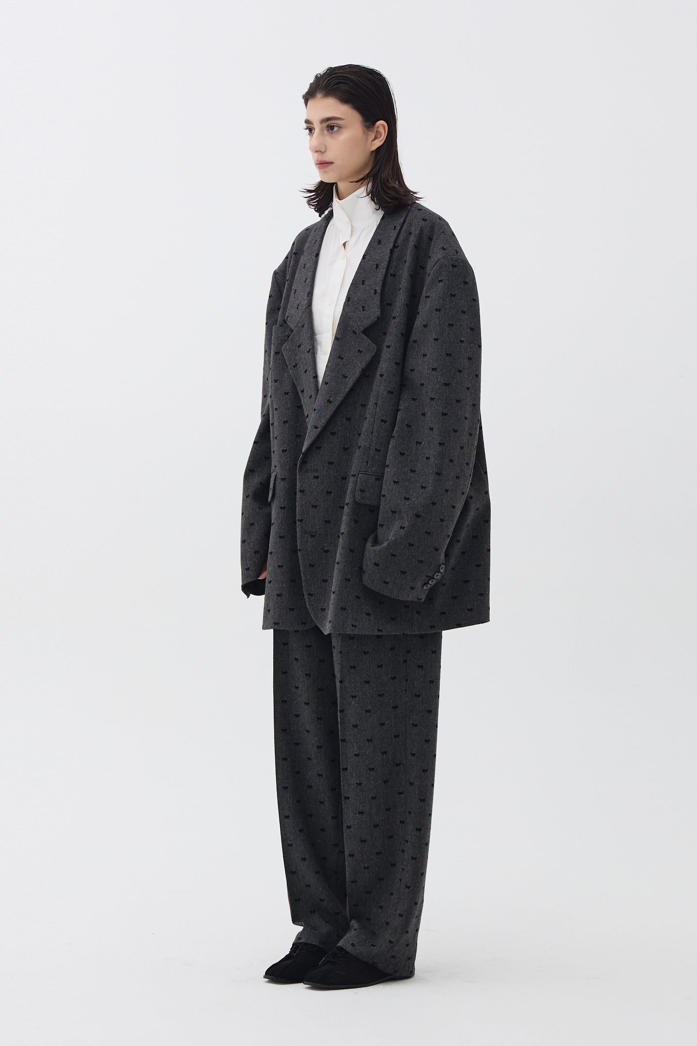 RIBBON LONG-LAPEL OVERSIZED JACKET_GREY