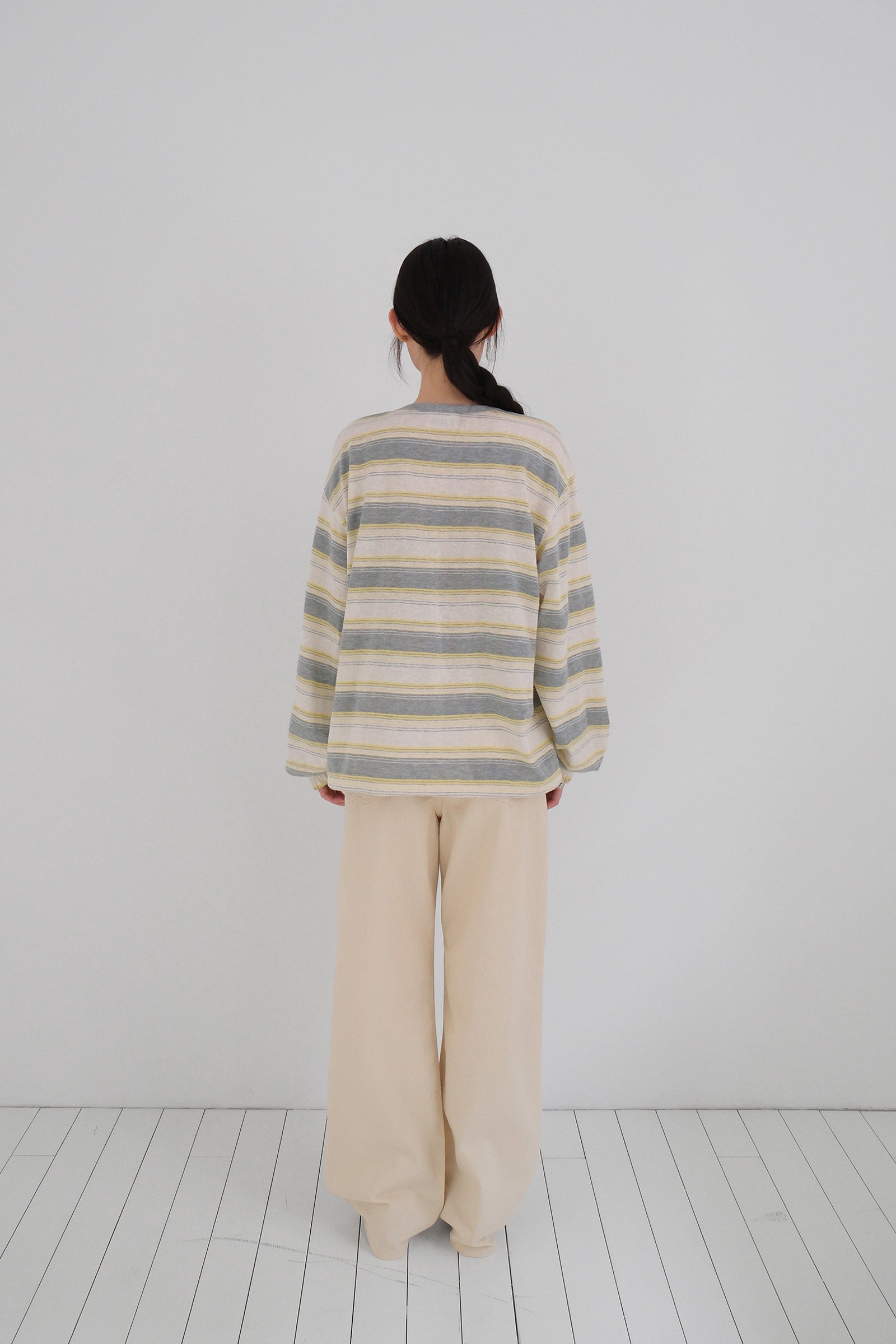 MOUI STRIPE HENLEY SWEATSHIRT_YELLOW GREY
