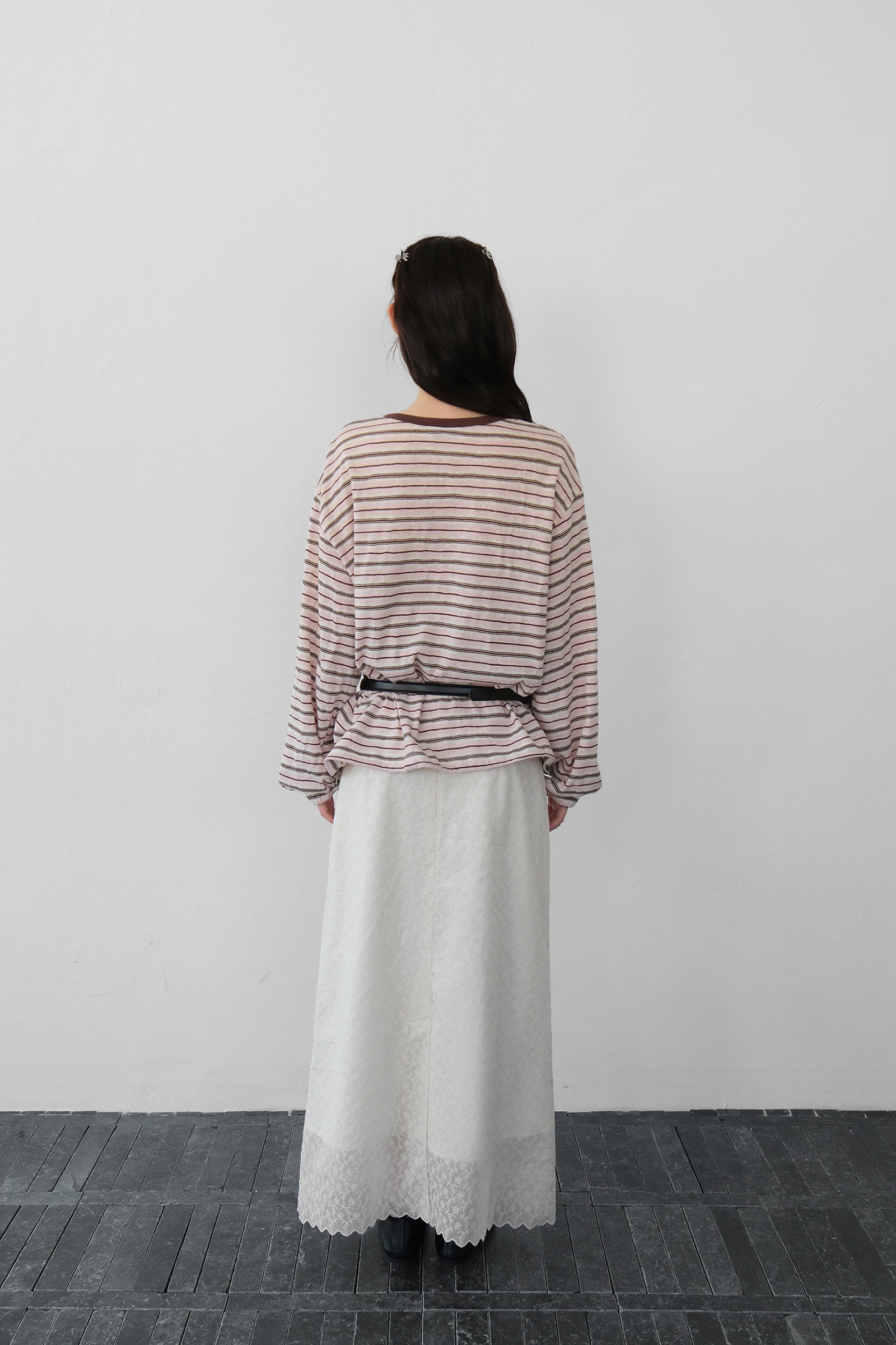 MOUI STRIPE HENLEY SWEATSHIRT_BROWN PINK