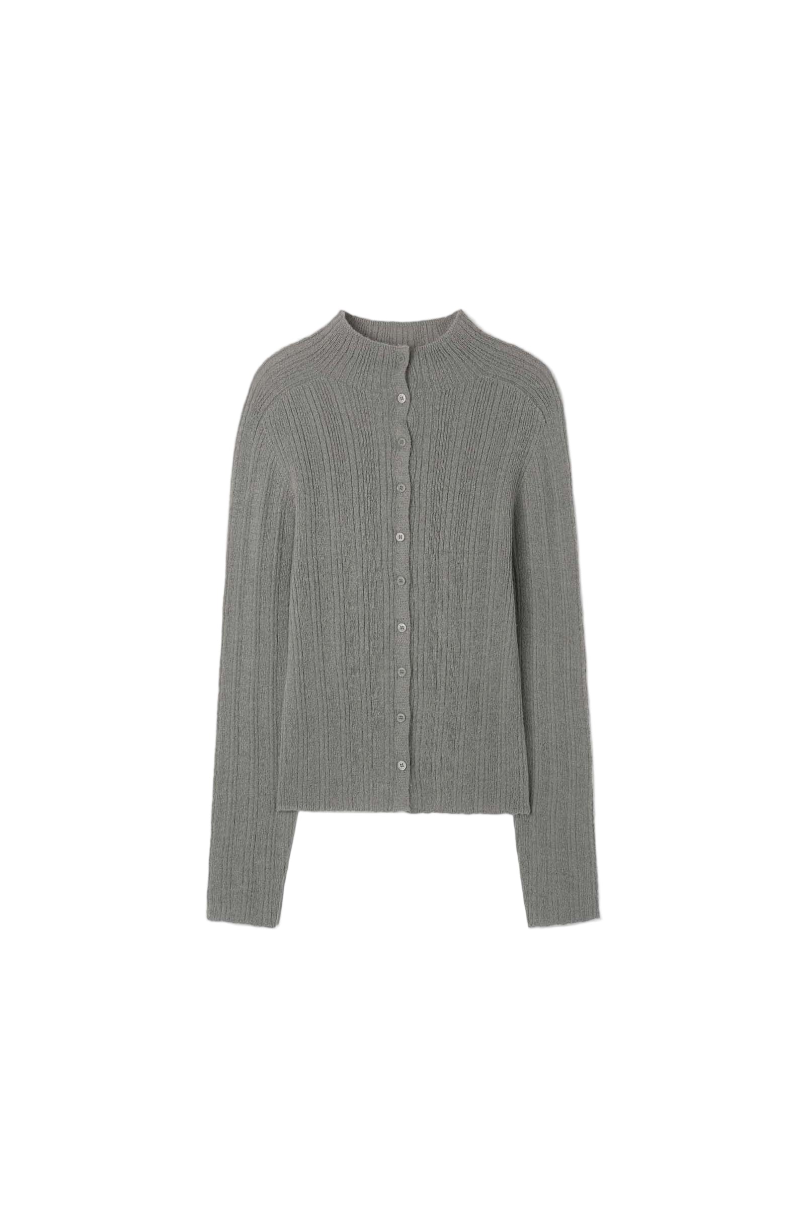 PLEATED BUTTON CARDIGAN_GRAY