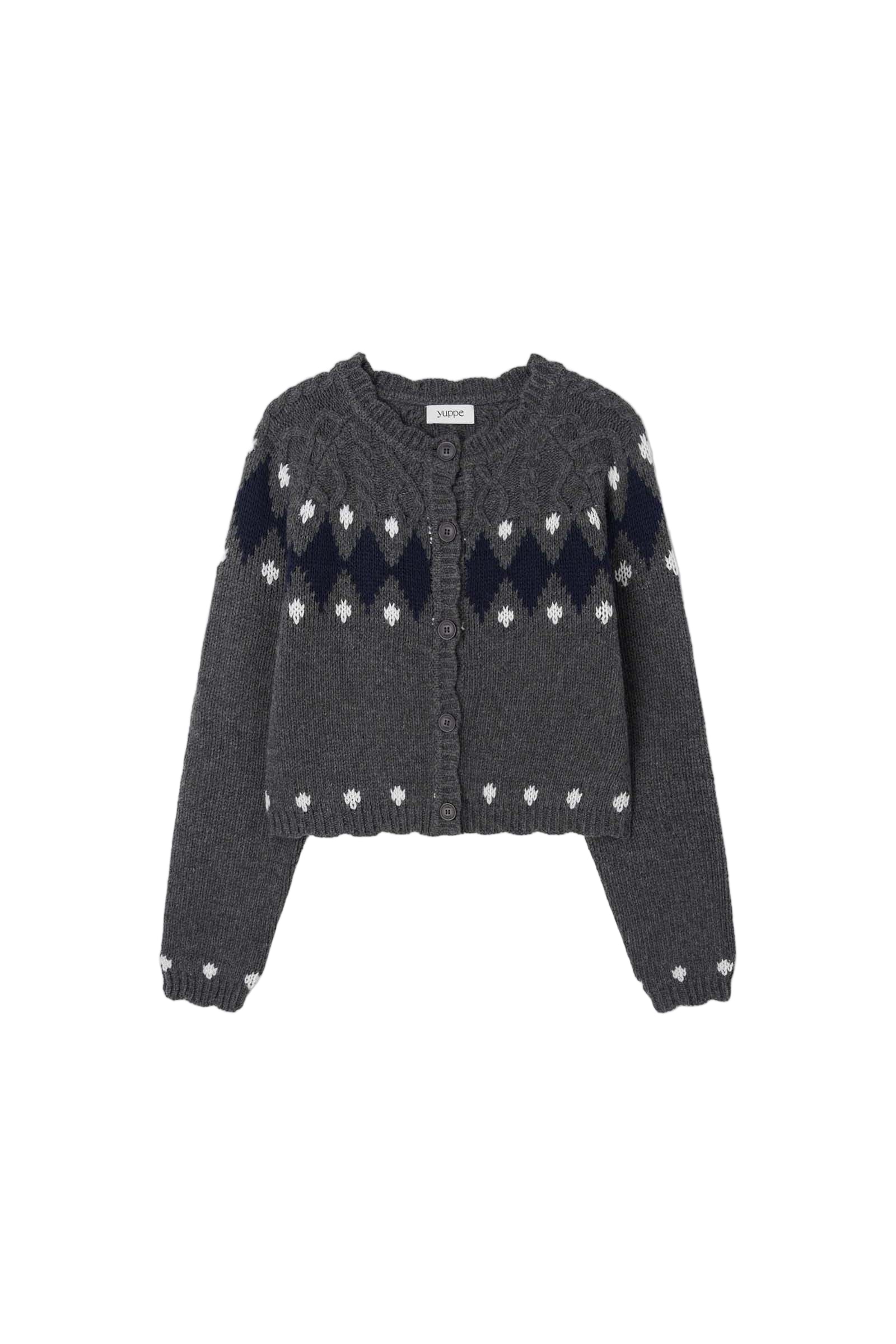 DIAMOND JACQUARD CARDIGAN_GRAY