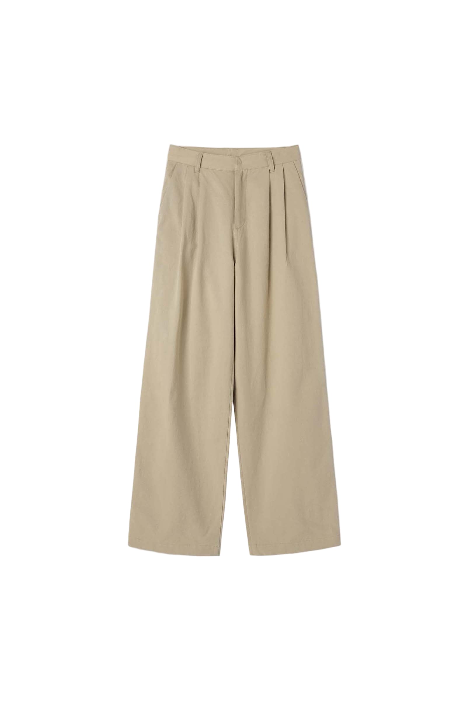 TUCKED COTTON PANTS_BEIGE