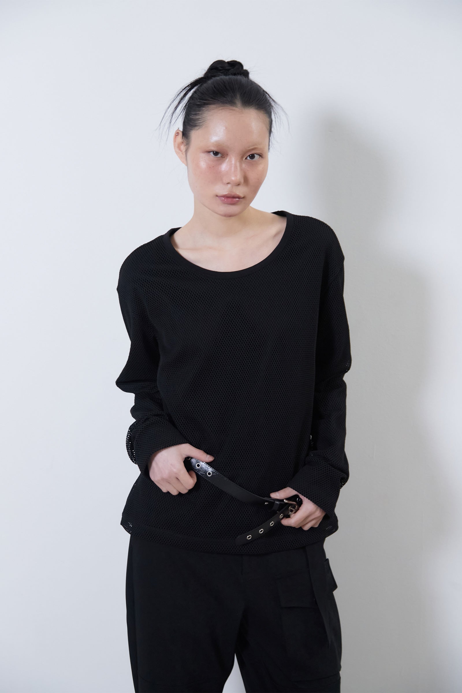 MESH LAYERED LONG SLEEVE_BLACK
