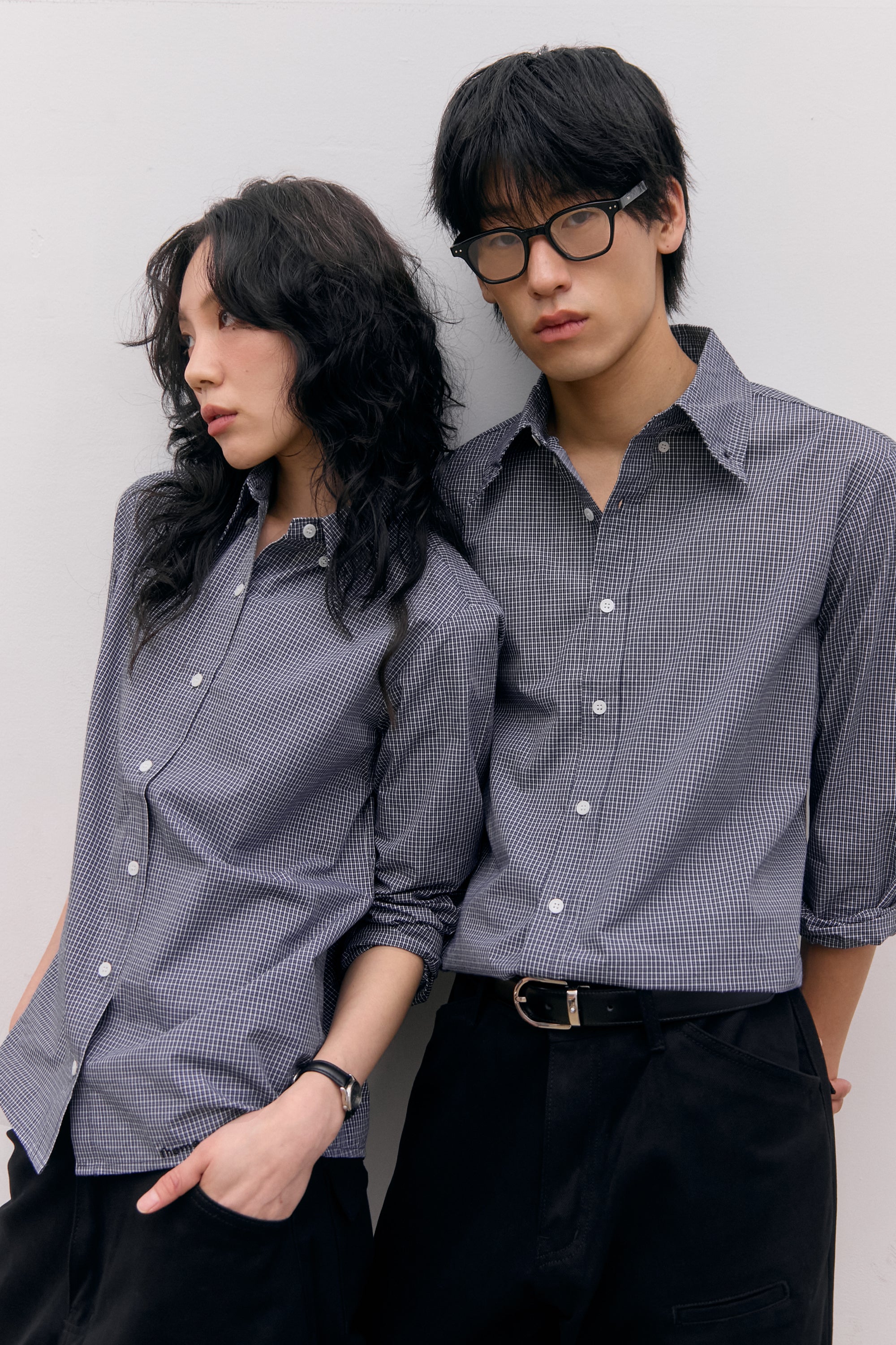 ROLL UP CHECK SHIRTS_BLACK