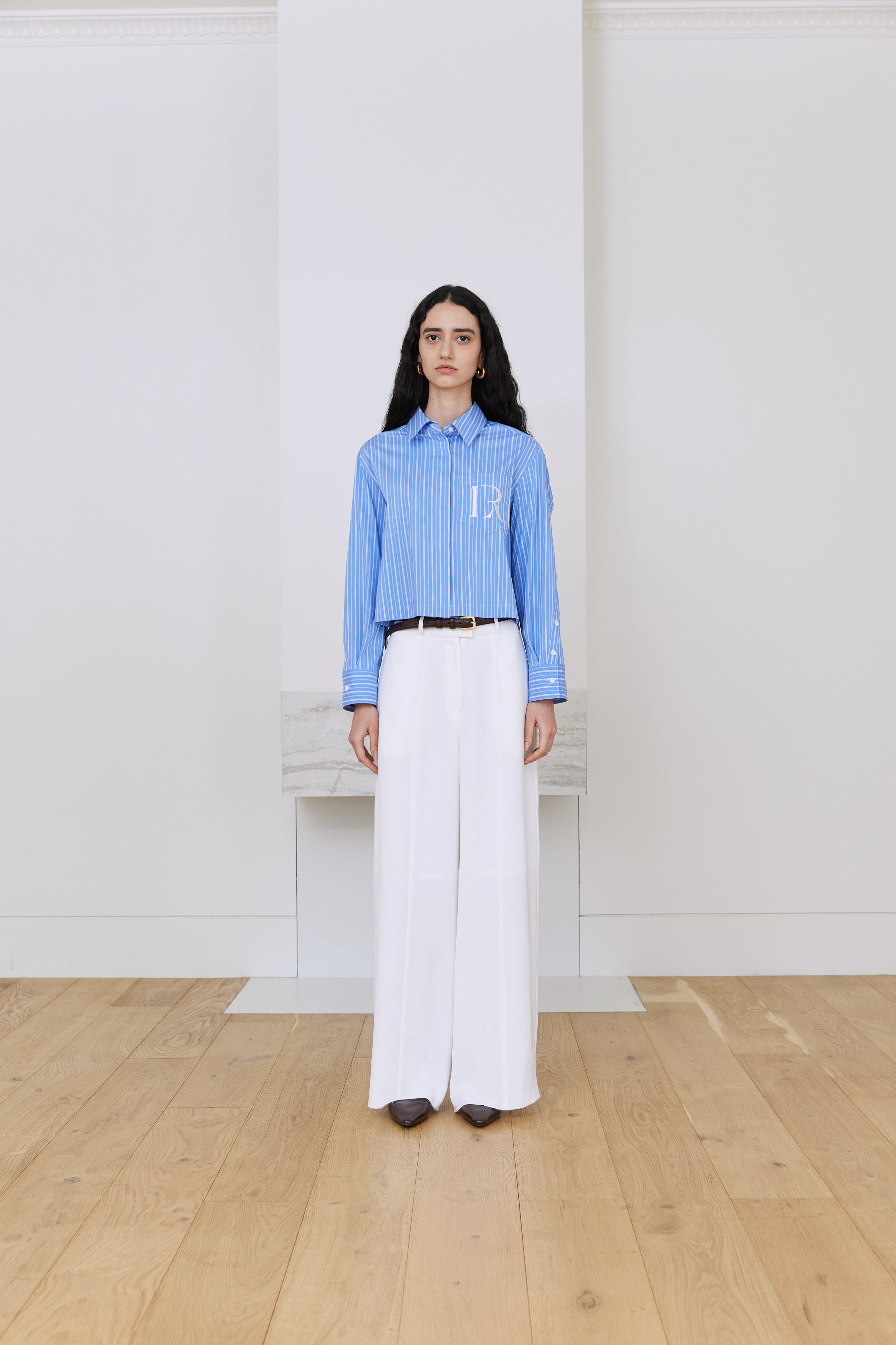 STRIPED R CROP SHIRT_BLUE