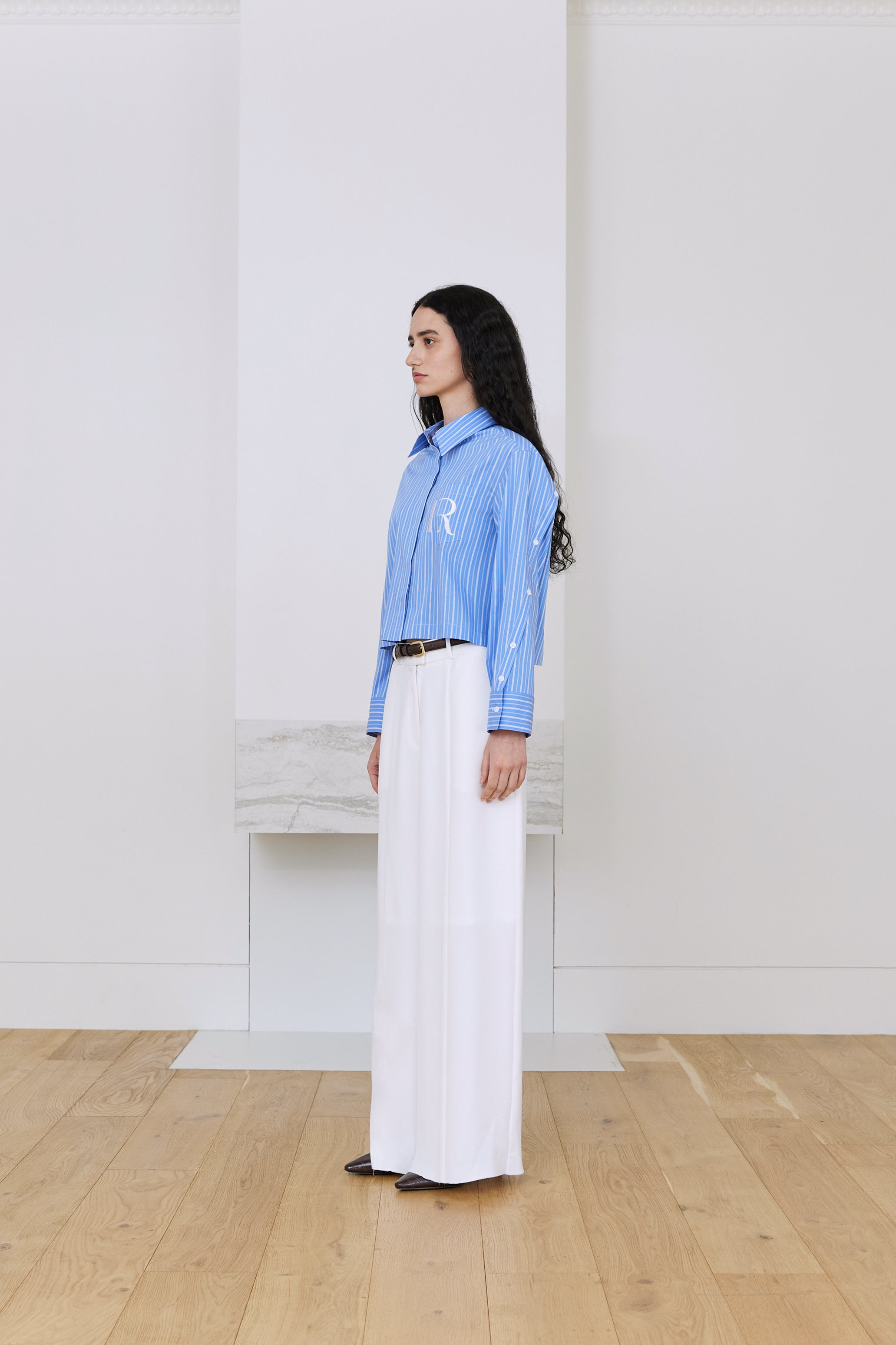 STRIPED R CROP SHIRT_BLUE