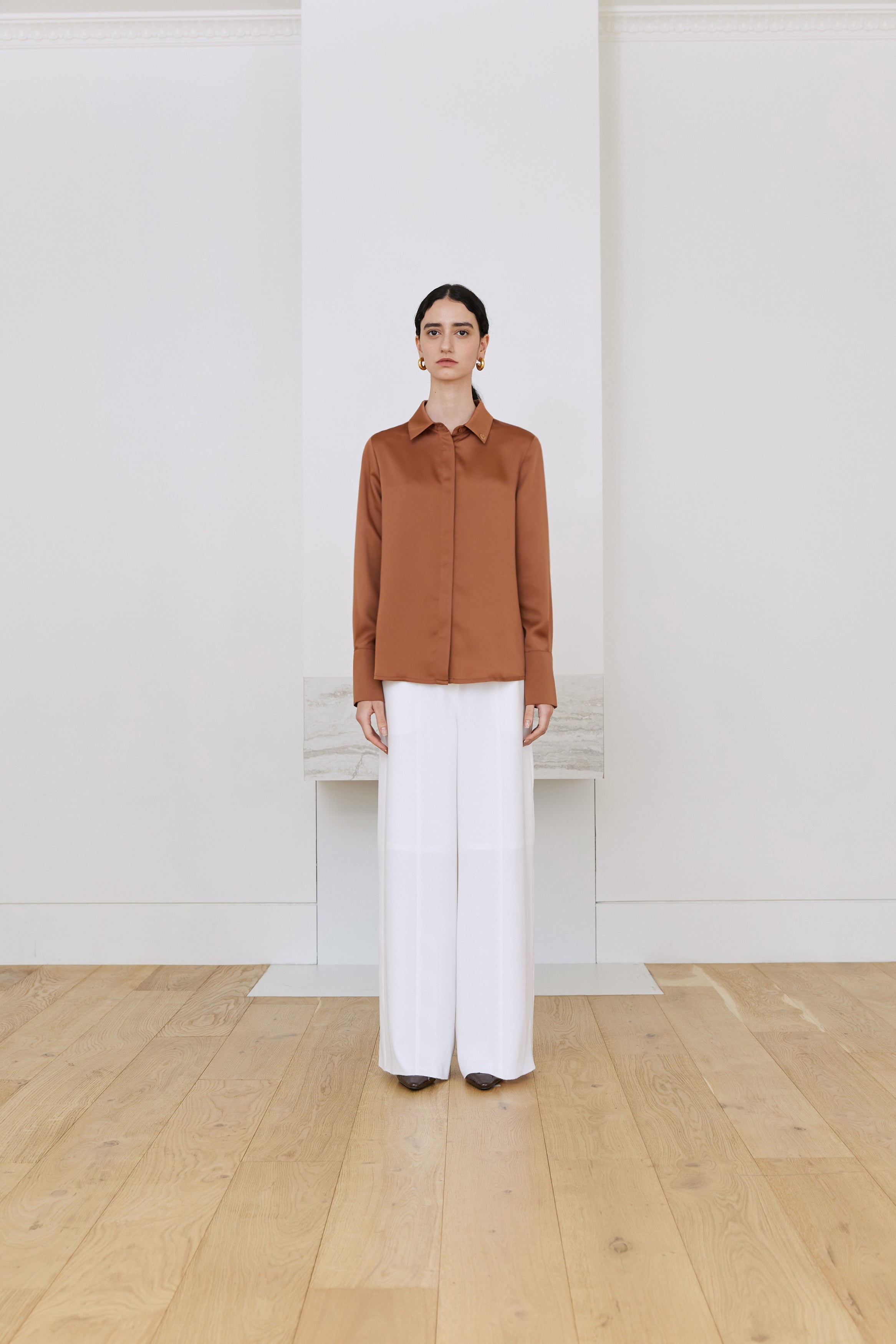 SILKY SHIRT BLOUSE_BRICK