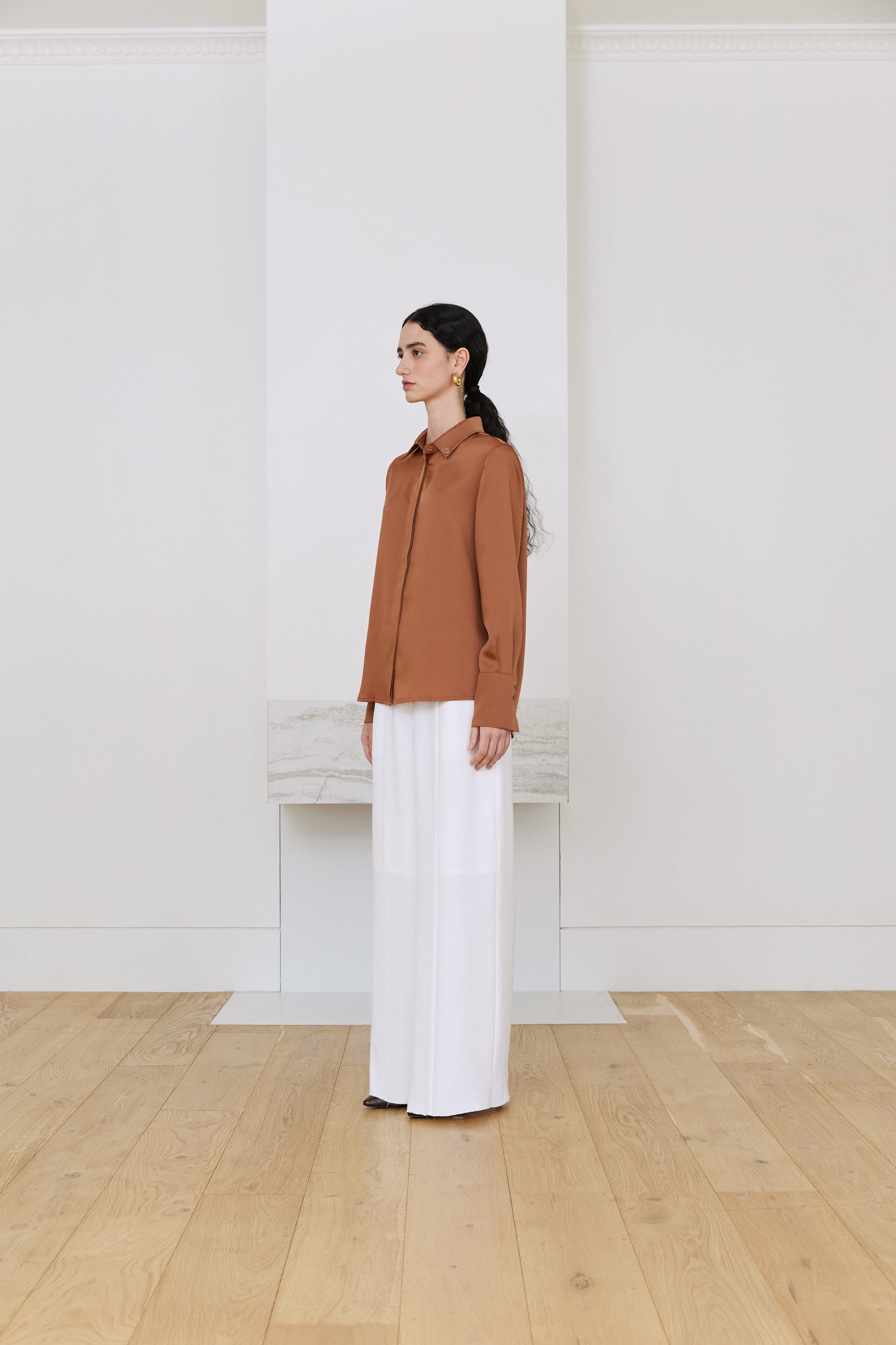 SILKY SHIRT BLOUSE_BRICK