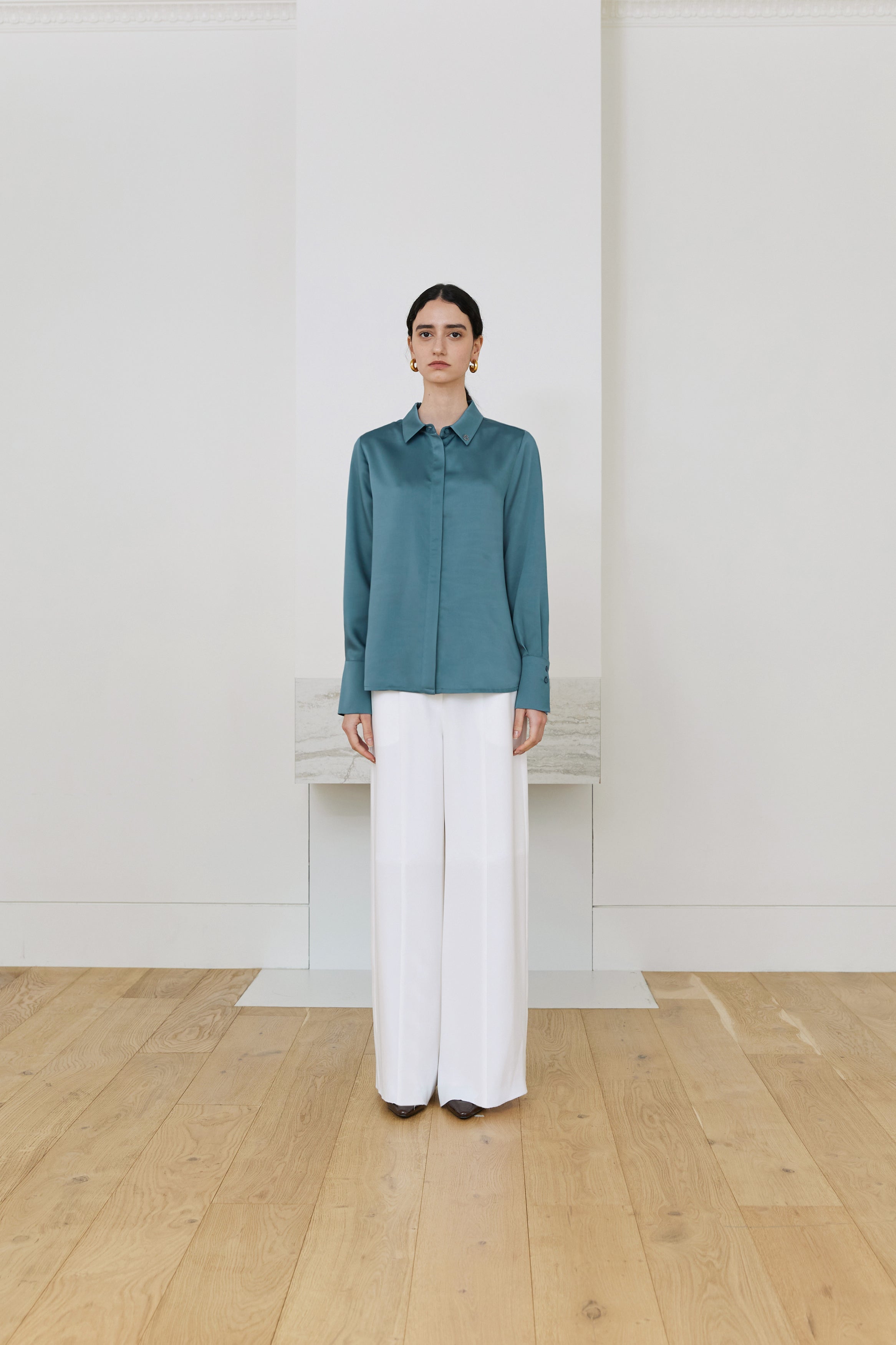 SILKY SHIRT BLOUSE_BLUE