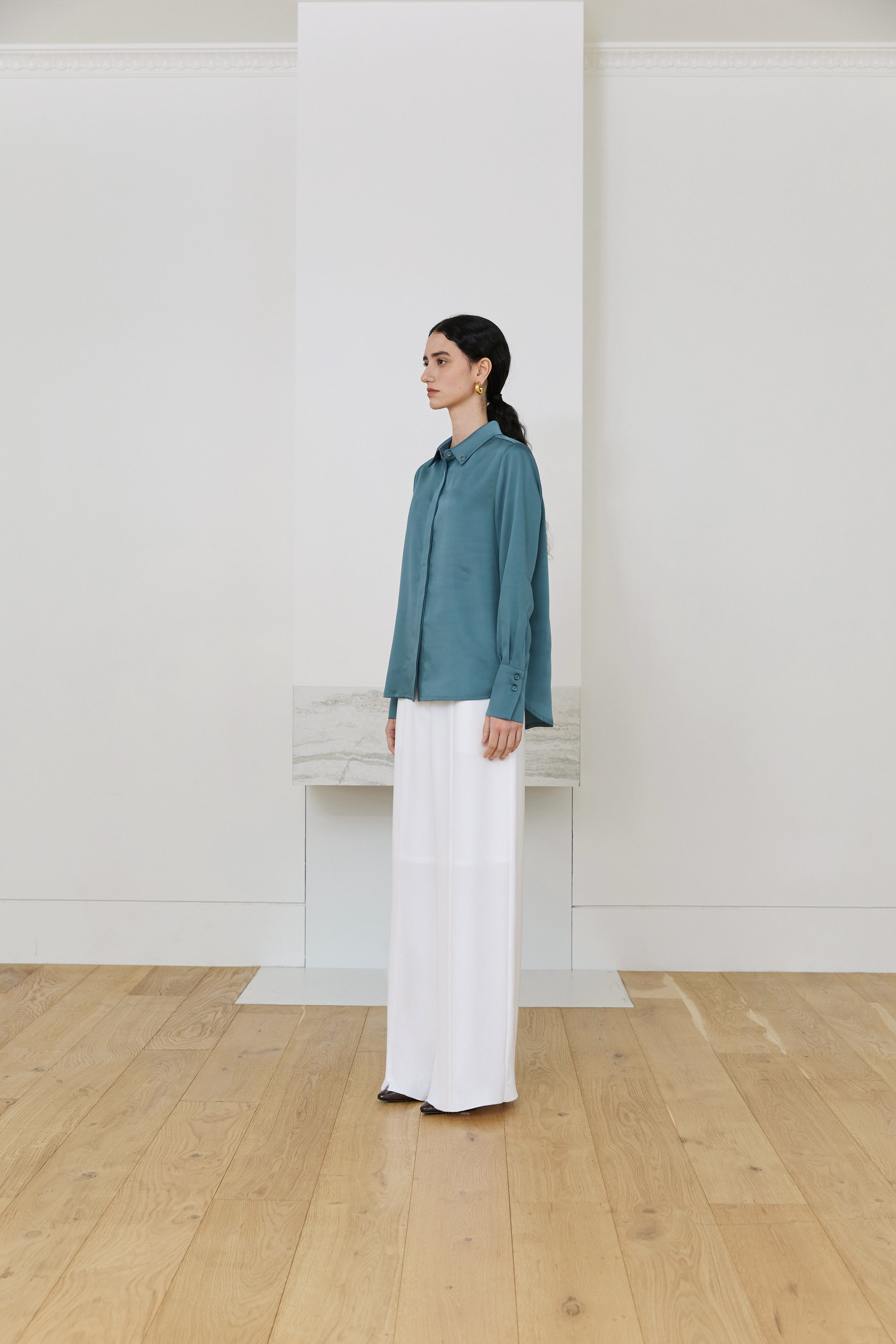 SILKY SHIRT BLOUSE_BLUE