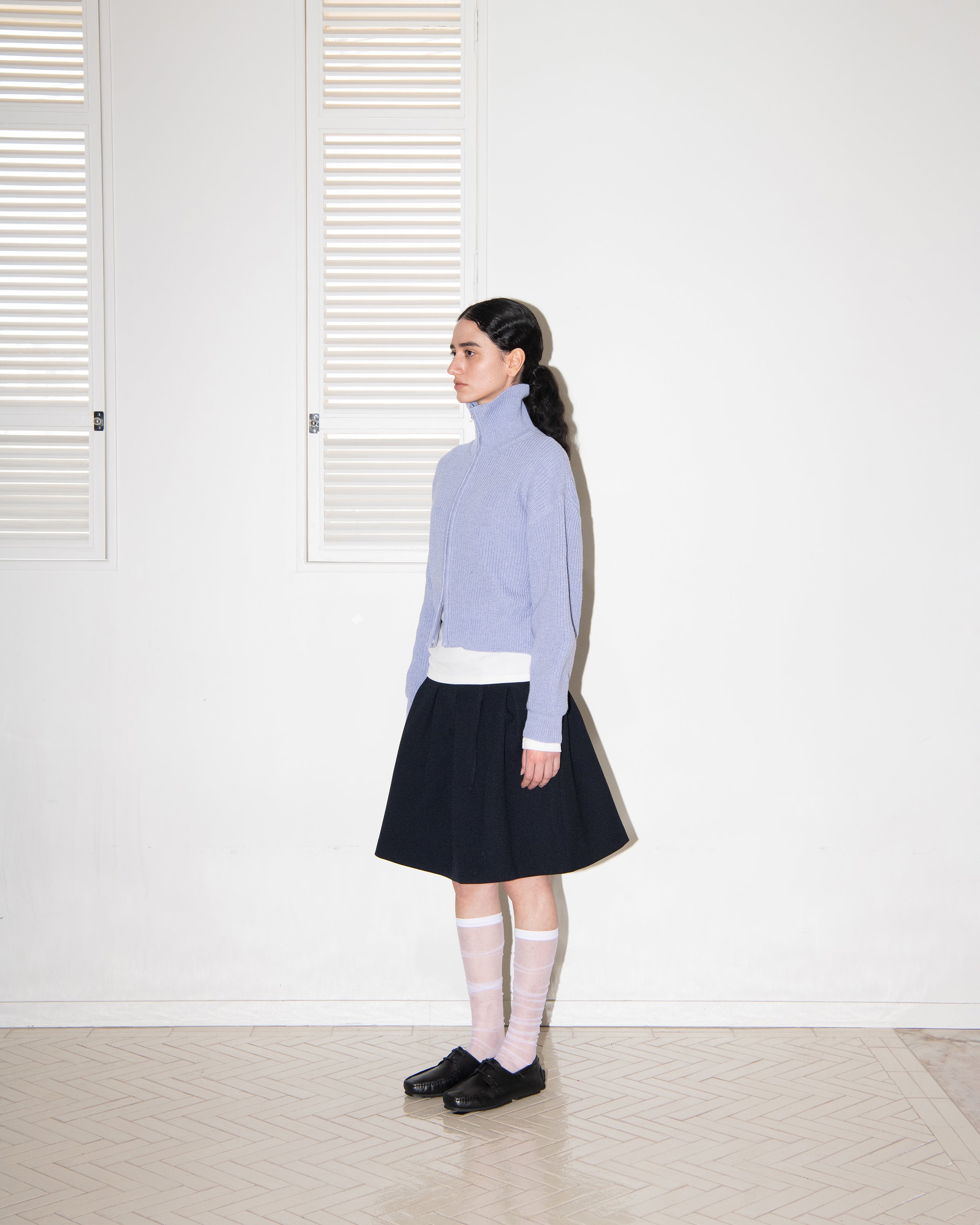 VOLUME PLEATS MINI SKIRT_DARK NAVY