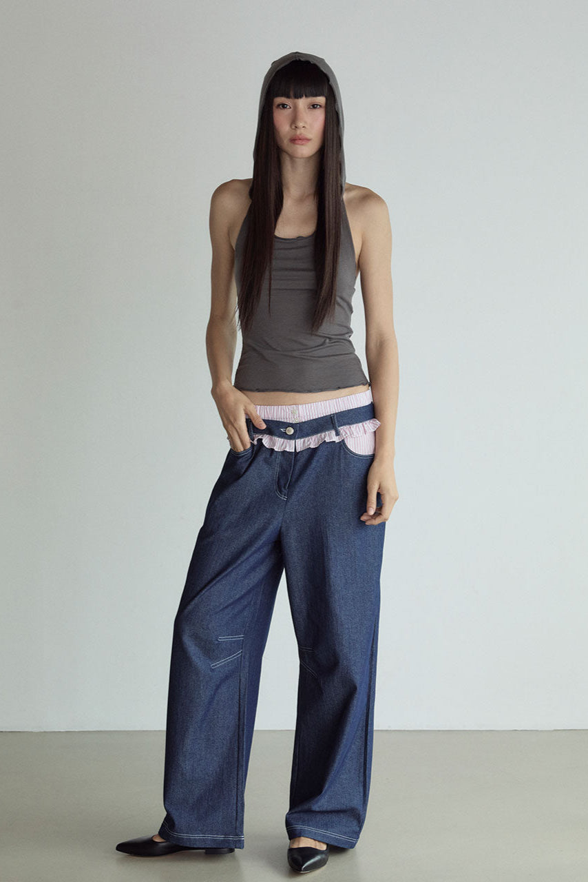 FRILL BLOCK PANTS_BLUE