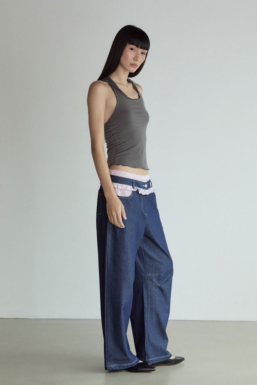 FRILL BLOCK PANTS_BLUE