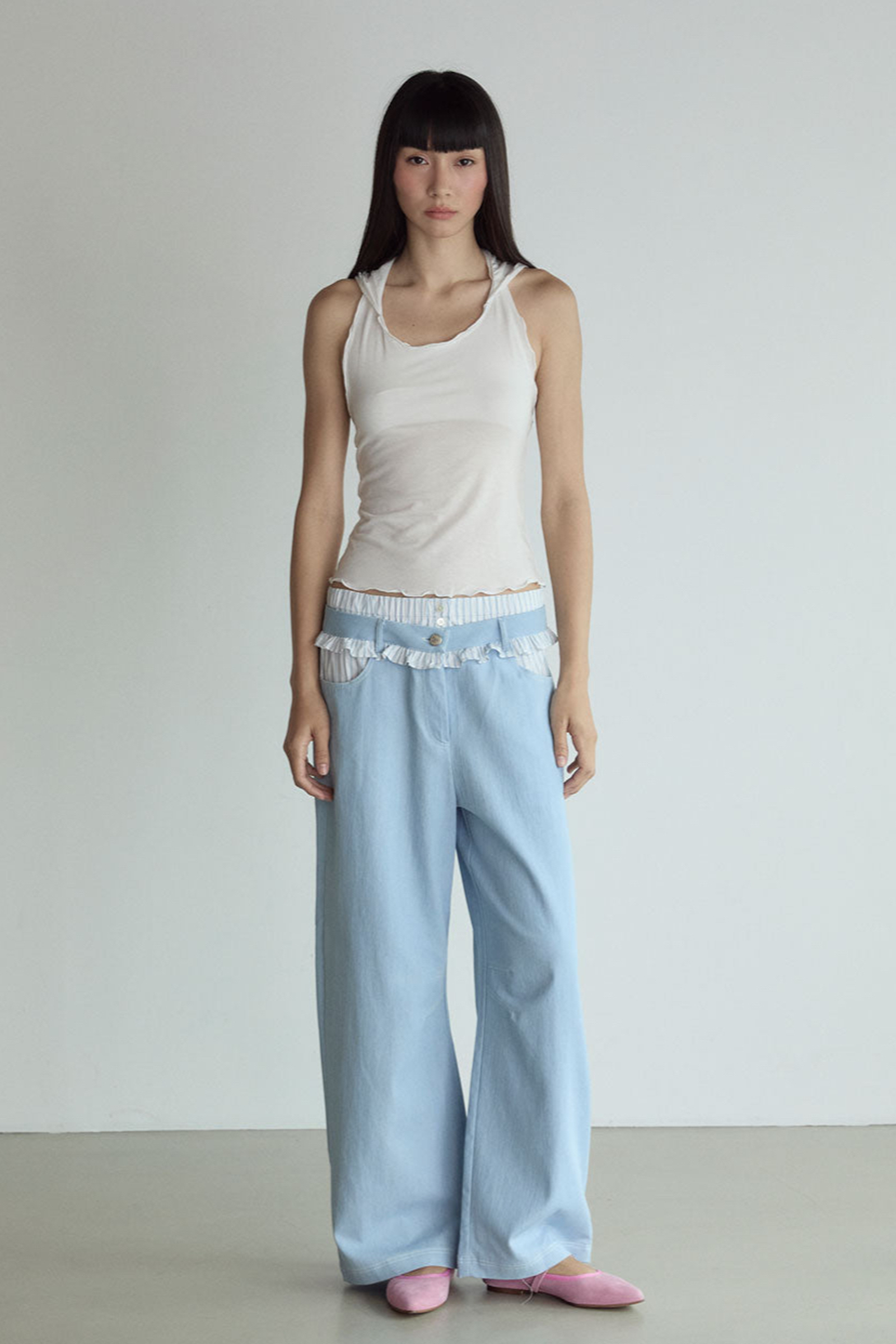 FRILL BLOCK PANTS_LIGHT BLUE