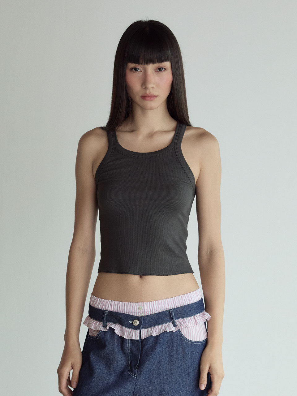 COTTON SLEEVELESS TOP_CHARCOAL
