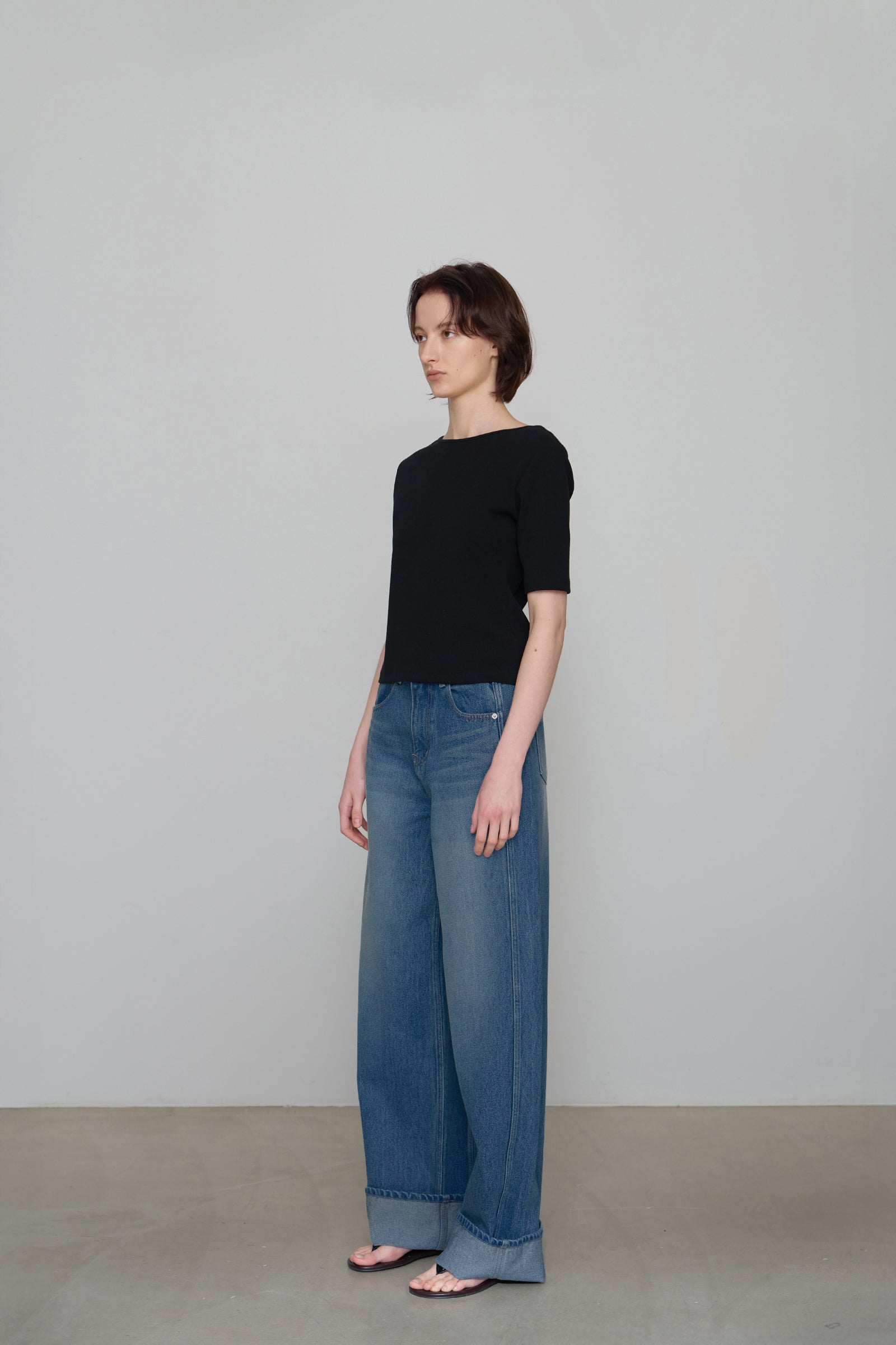 ROLL-UP WIDE DENIM_MIDDLE BLUE