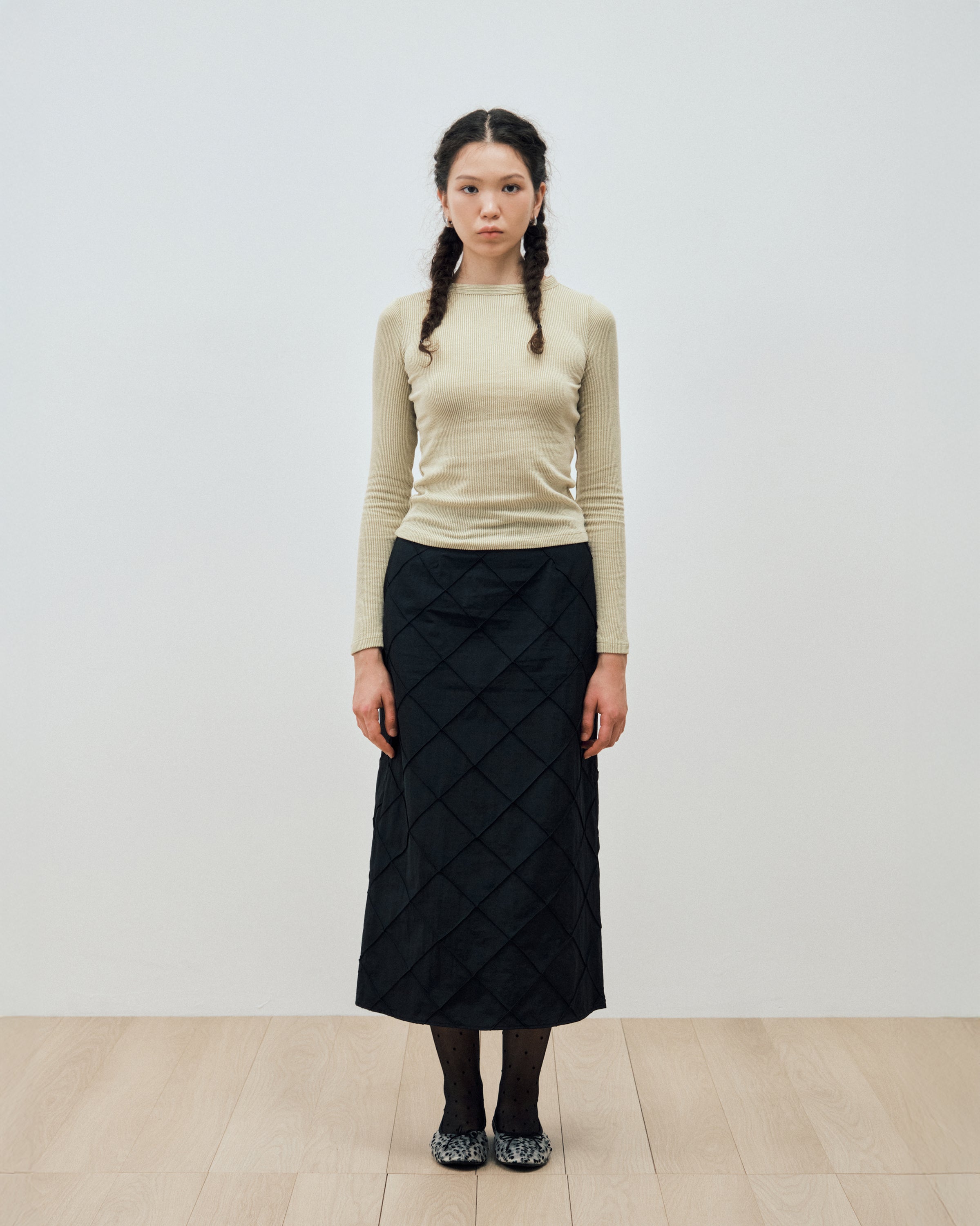 DIAMOND NYLON MAXI SKIRT_BLACK