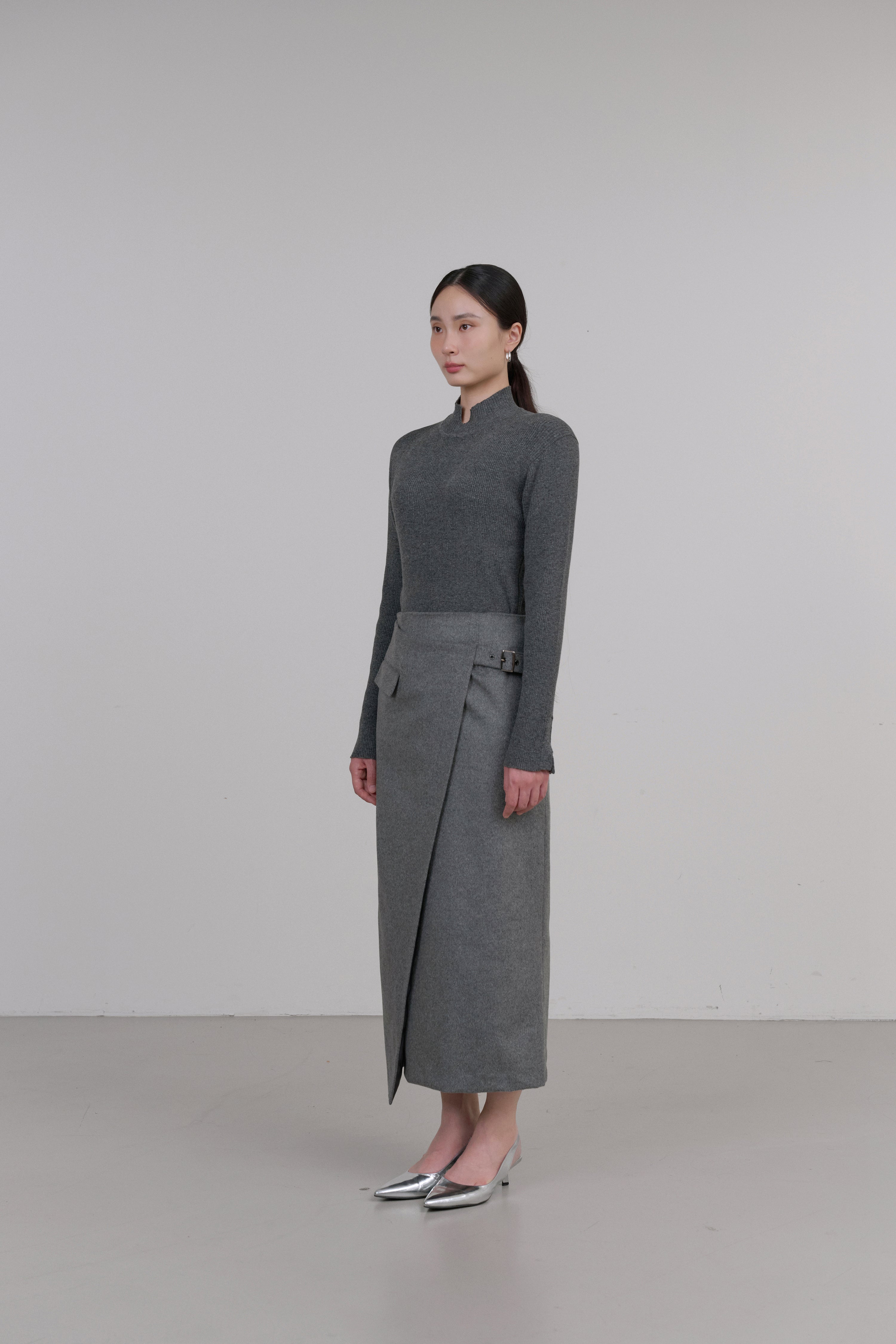 UNBAL BELT WOOL SKIRT_GREY
