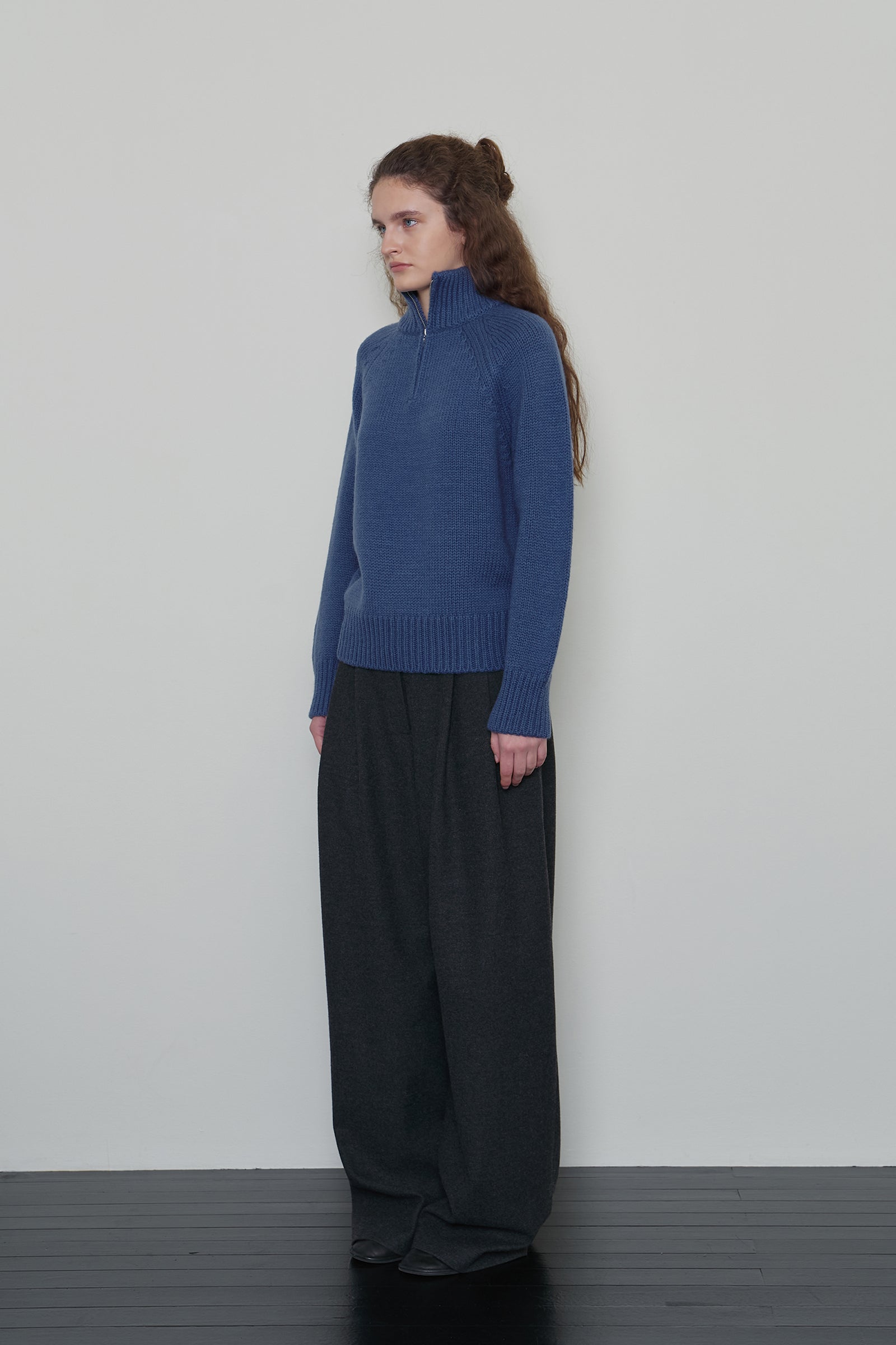 TOM WOOL HALF ZIP-UP KNIT_BLUE